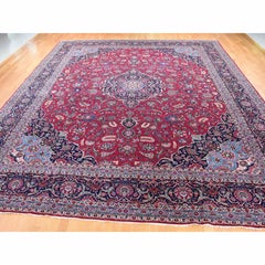 Rich Red Vintage Persian Kashan Rare XL Squarish Size Hand Knotted Pure Wool Rug
