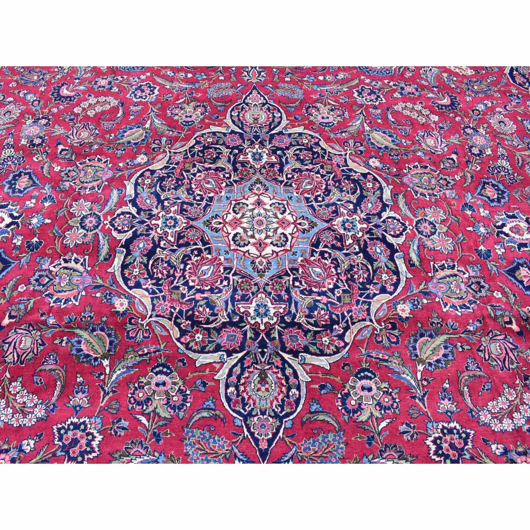 Rich Red Vintage Persian Kashan Rare XL Squarish Size Hand Knotted Pure Wool Rug For Sale 2