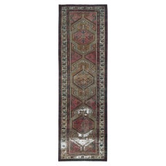 Rich Red, Worn Wool Hand Knotted, Retro Persian Serab Distressed Look Rug 
