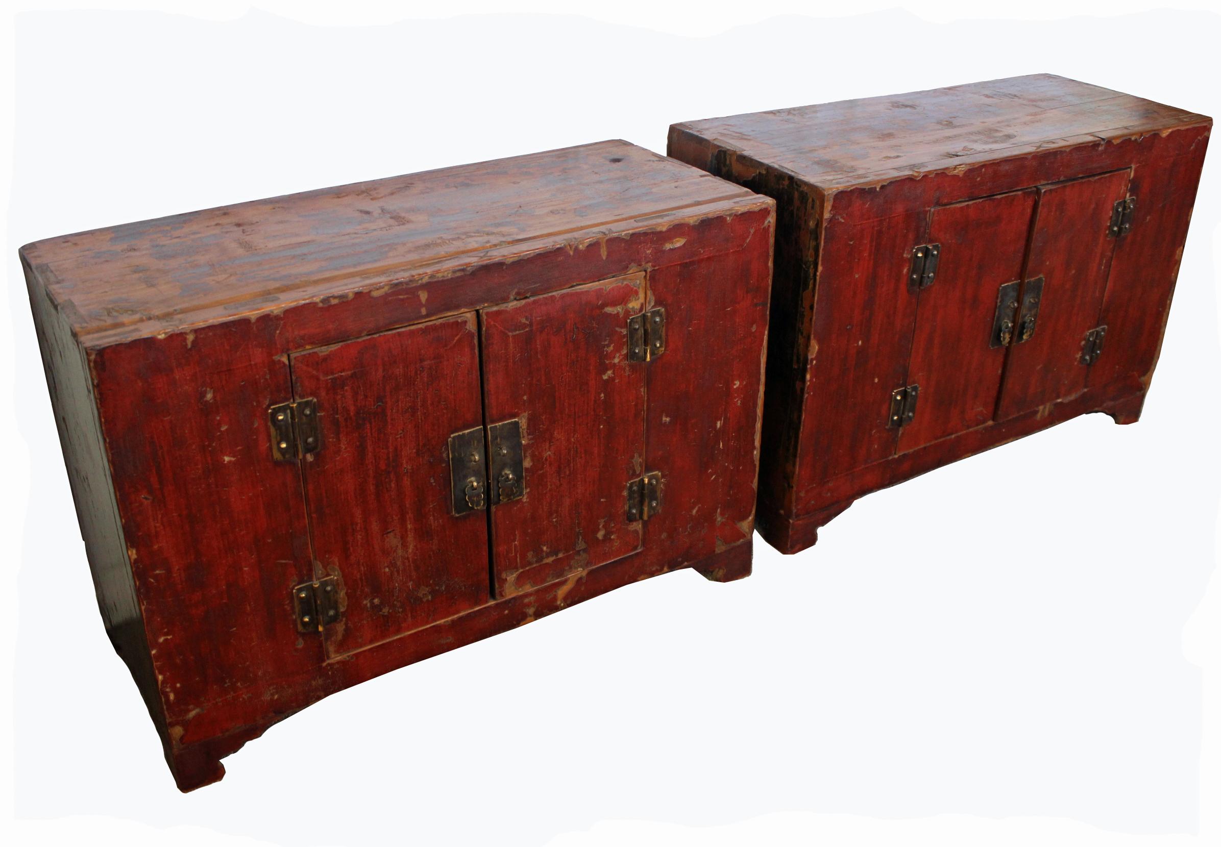 Hand-Painted Rich Reddish Patina 19th Century Chinese Cabinet For Sale