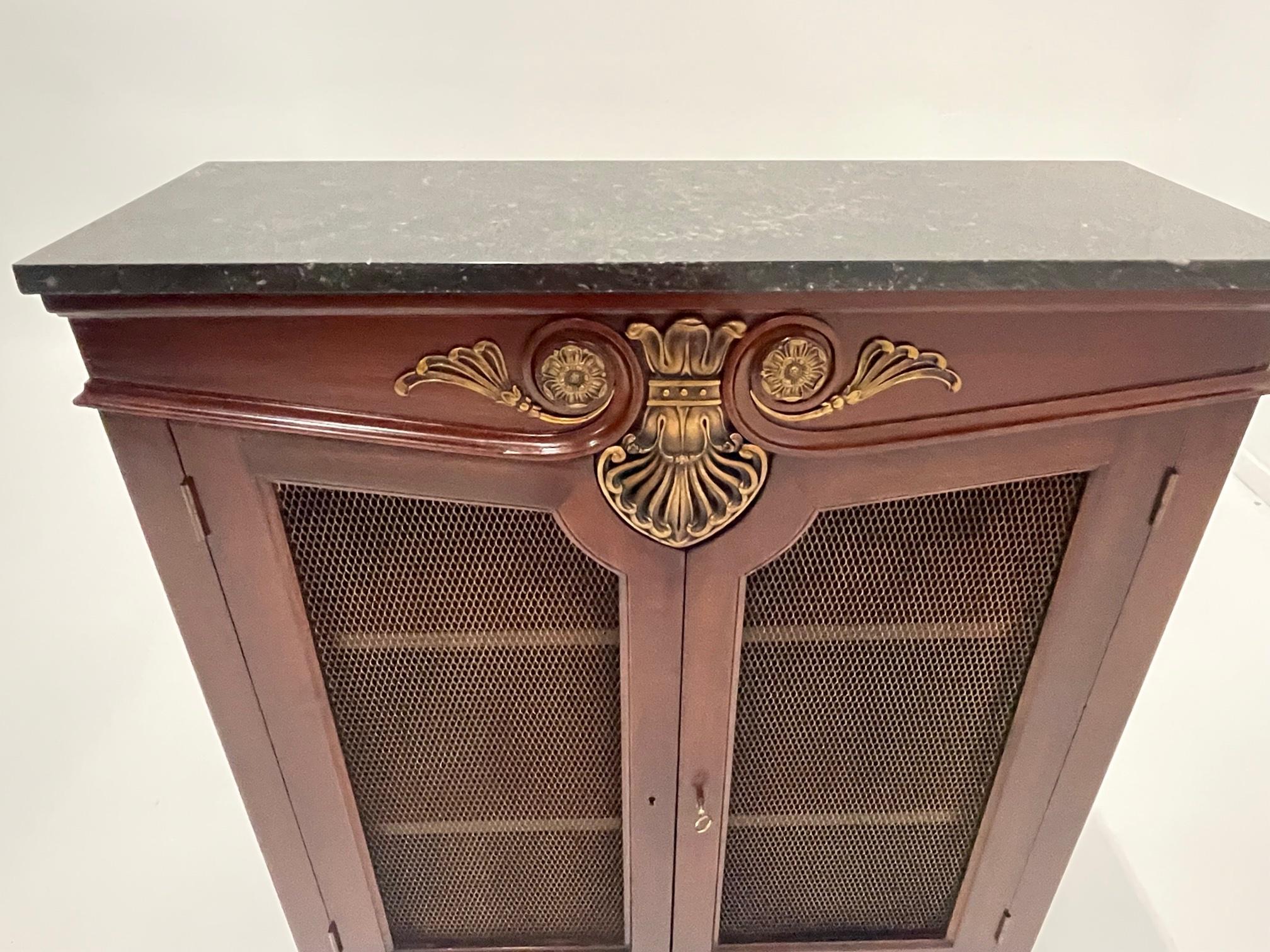 American Rich Regency Style Mahogany Bookcase with Brass Mesh Doors For Sale