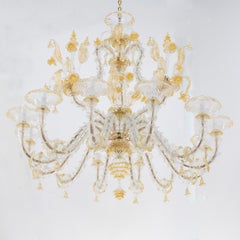 Rich Rezzonico Chandelier 12arms Clear and Gold Murano Glass by Multiforme