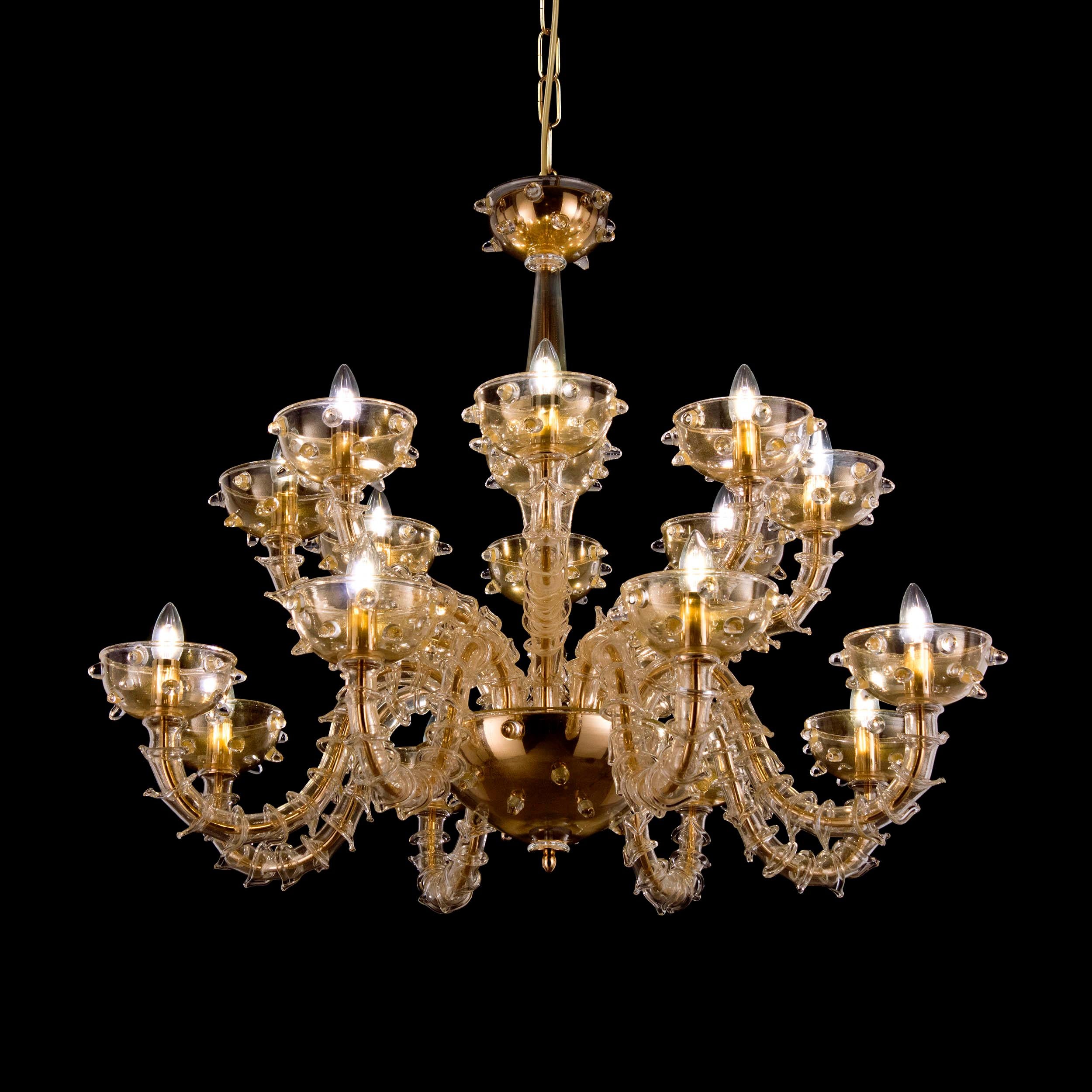 Rich Rezzonico Chandelier 16 Arms Gold Murano Glass by Multiforme in Stock In New Condition For Sale In Trebaseleghe, IT