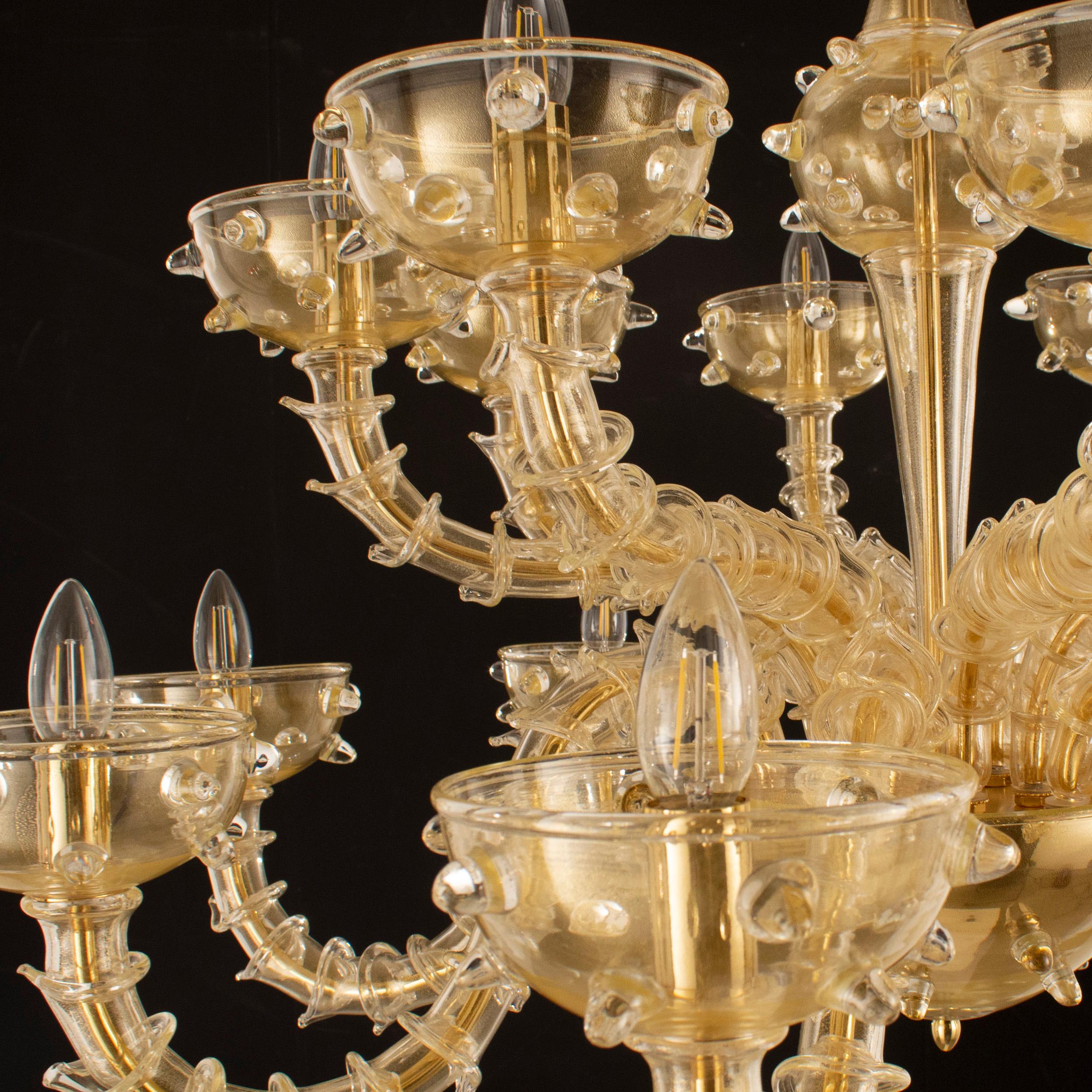 Rich Rezzonico Chandelier 16 Arms Gold Murano Glass by Multiforme in Stock For Sale 2