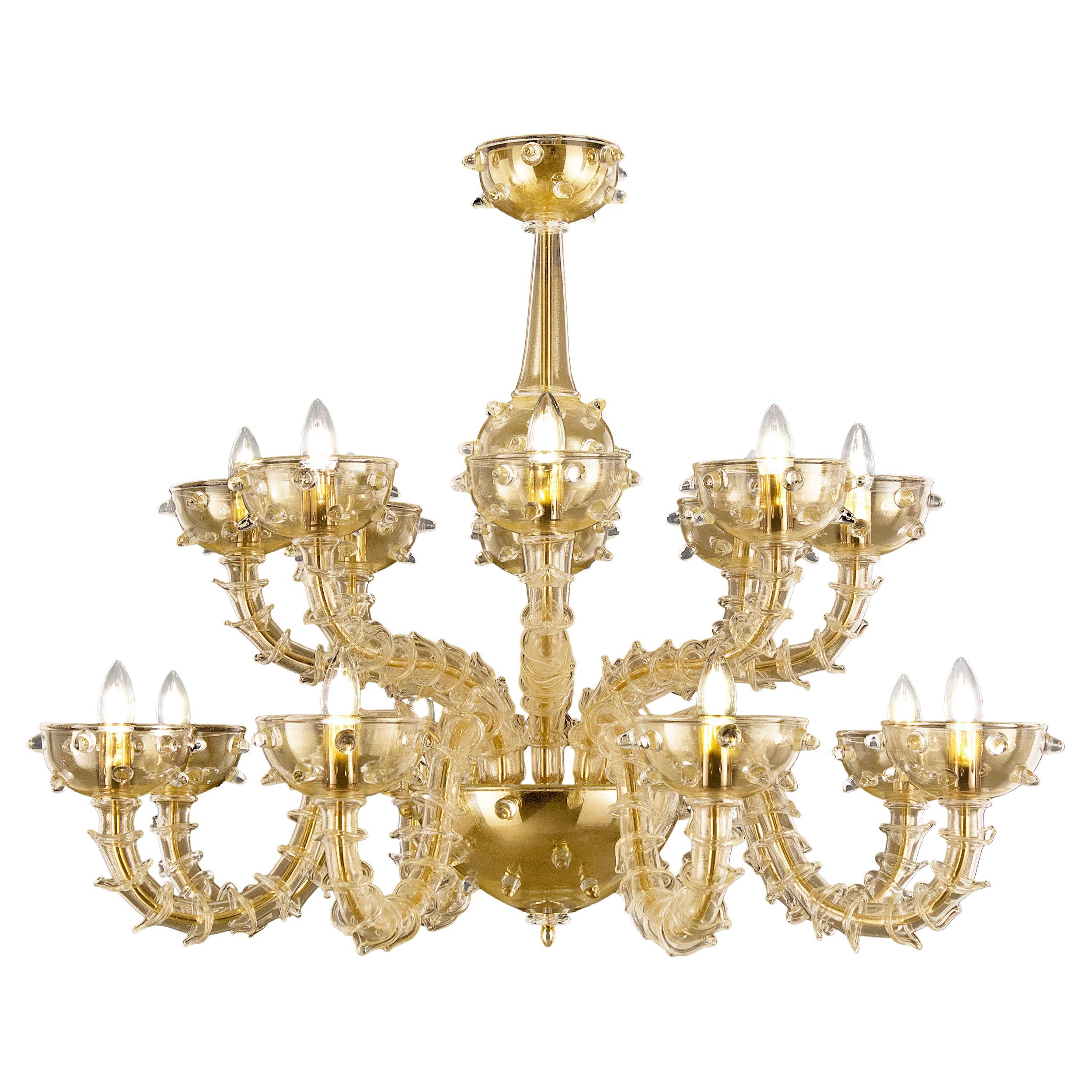 Rich Rezzonico Chandelier 16 Arms Gold Murano Glass by Multiforme in Stock