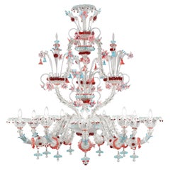 Lustre Rezzonico 9 bras en verre de Murano rose-vert-bleu-bleu clair par Multiforme