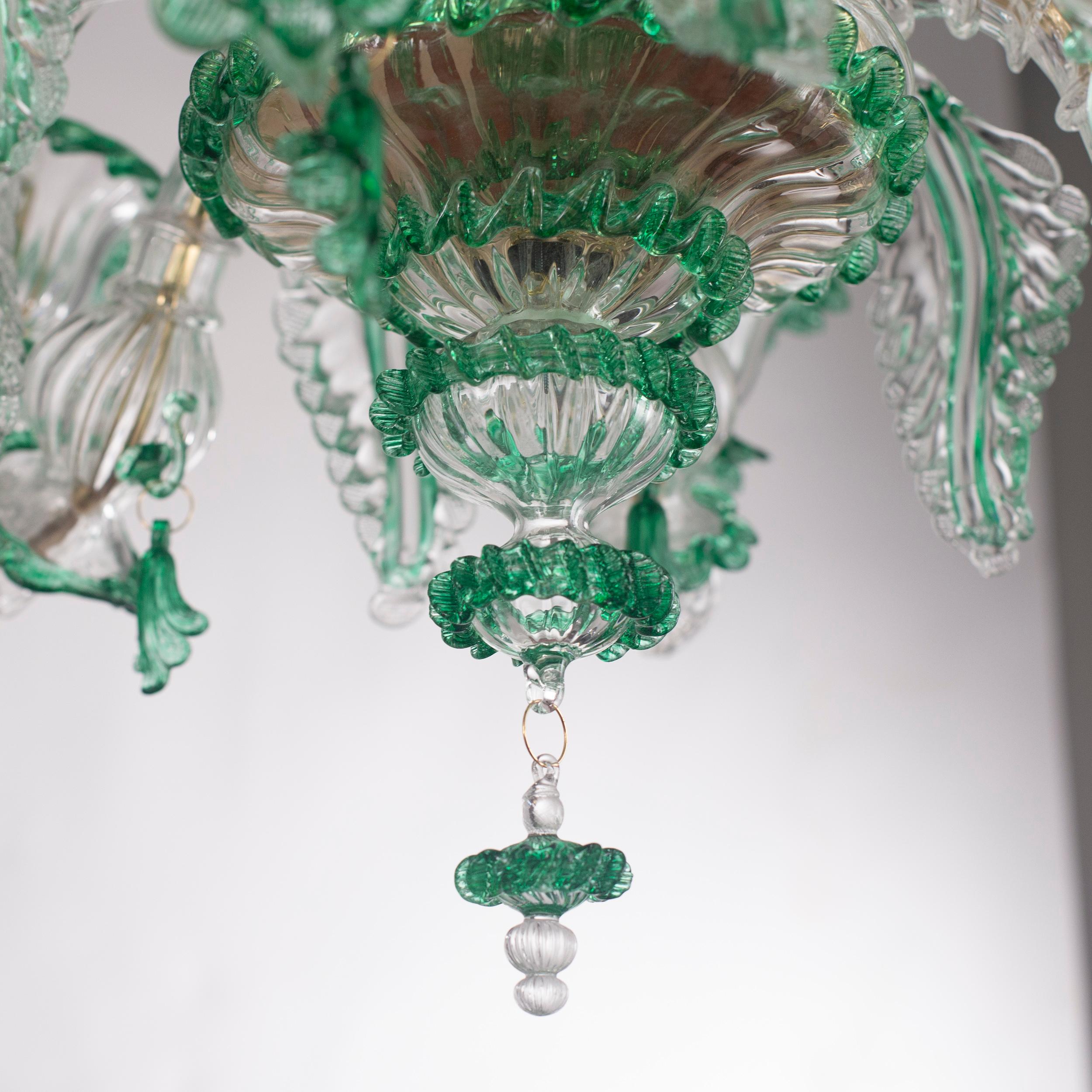 Lustre à fleurs Rezzonico à 6 bras en verre de Murano vert clair par Multiforme en vente 3
