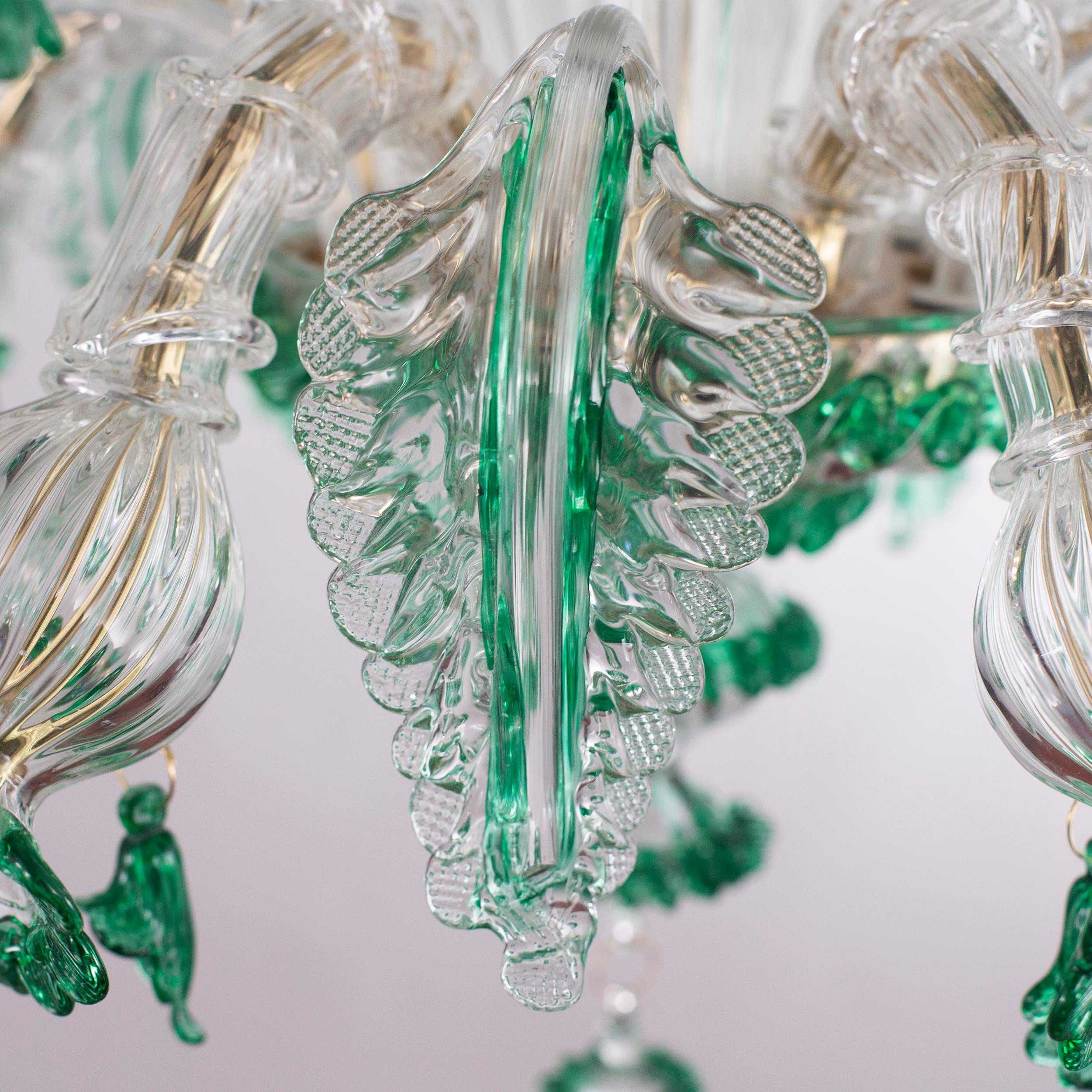 Autre Lustre à fleurs Rezzonico à 6 bras en verre de Murano vert clair par Multiforme en vente