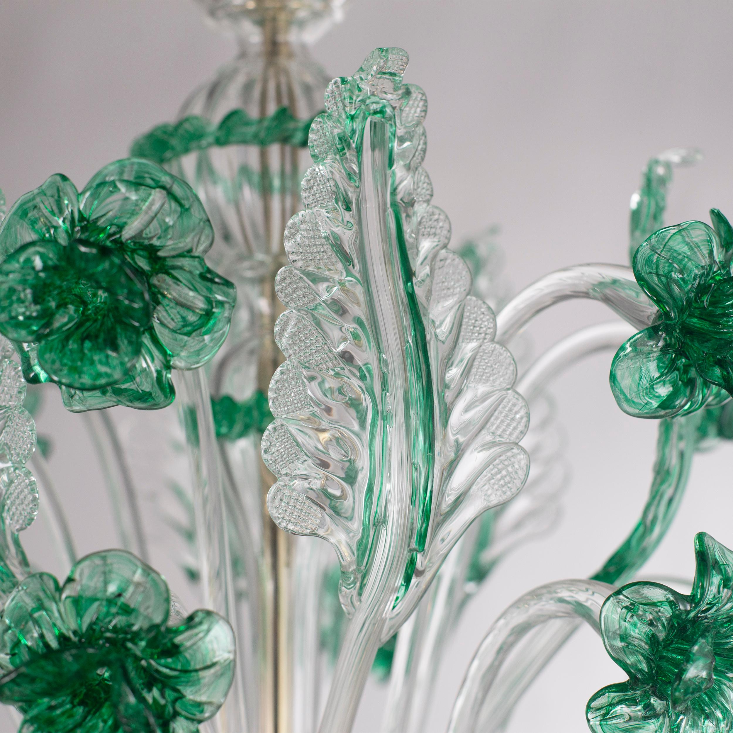italien Lustre à fleurs Rezzonico à 6 bras en verre de Murano vert clair par Multiforme en vente