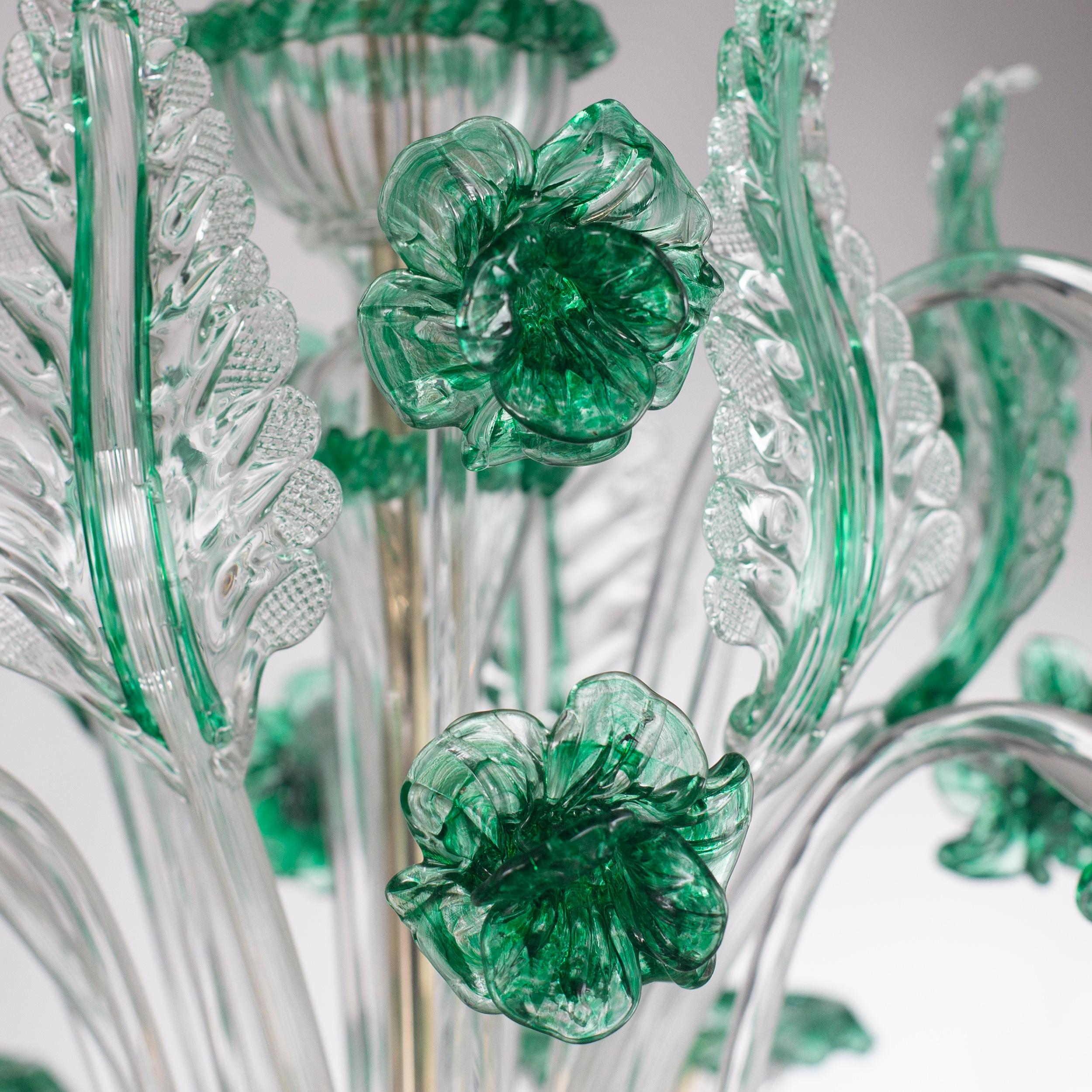 Lustre à fleurs Rezzonico à 6 bras en verre de Murano vert clair par Multiforme Neuf - En vente à Trebaseleghe, IT