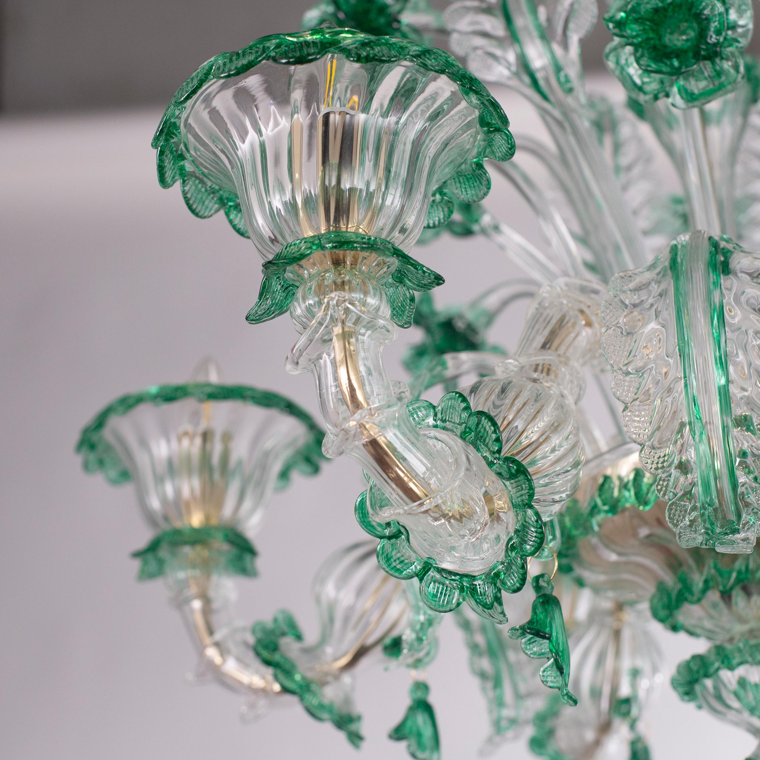 XXIe siècle et contemporain Lustre à fleurs Rezzonico à 6 bras en verre de Murano vert clair par Multiforme en vente