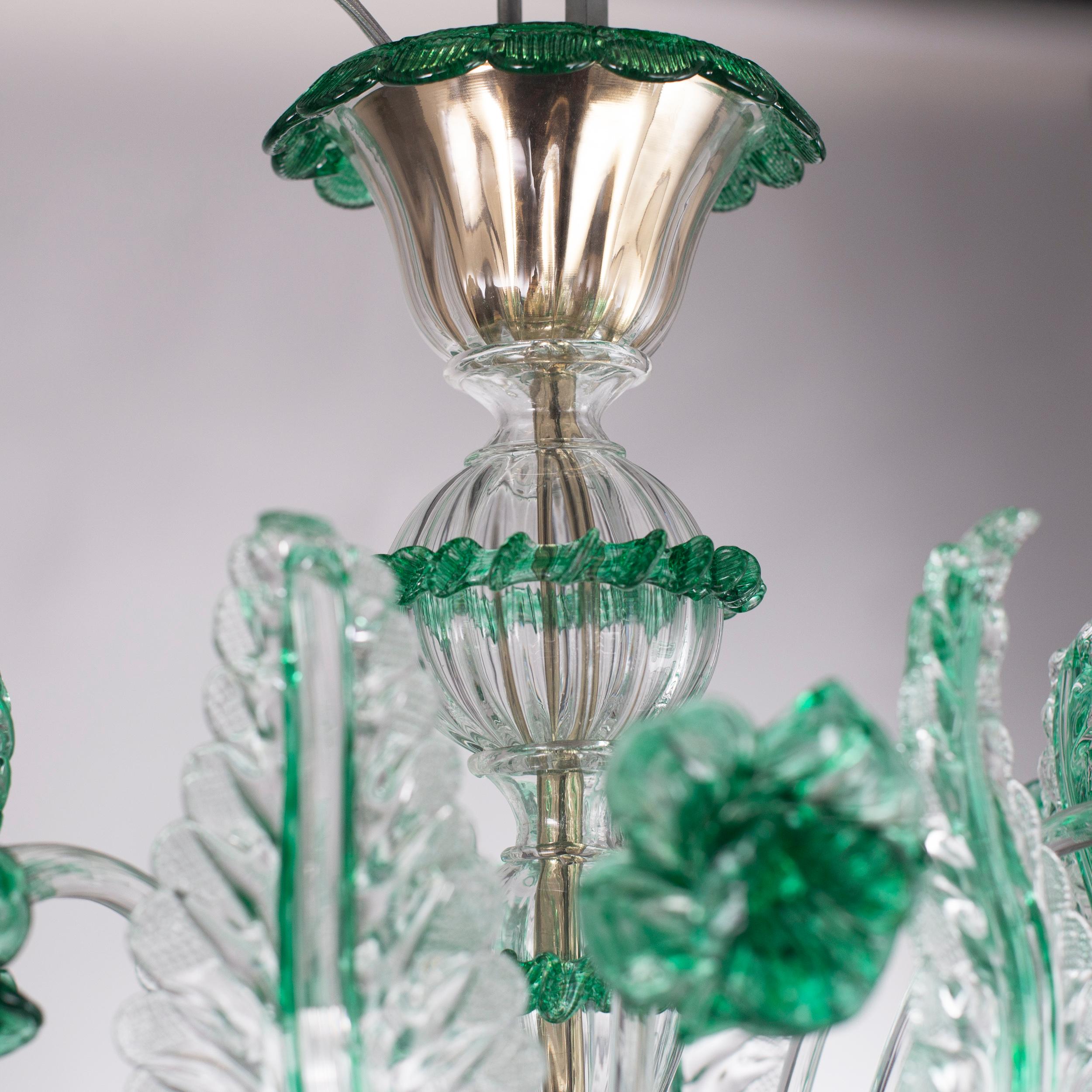 Lustre à fleurs Rezzonico à 6 bras en verre de Murano vert clair par Multiforme en vente 1
