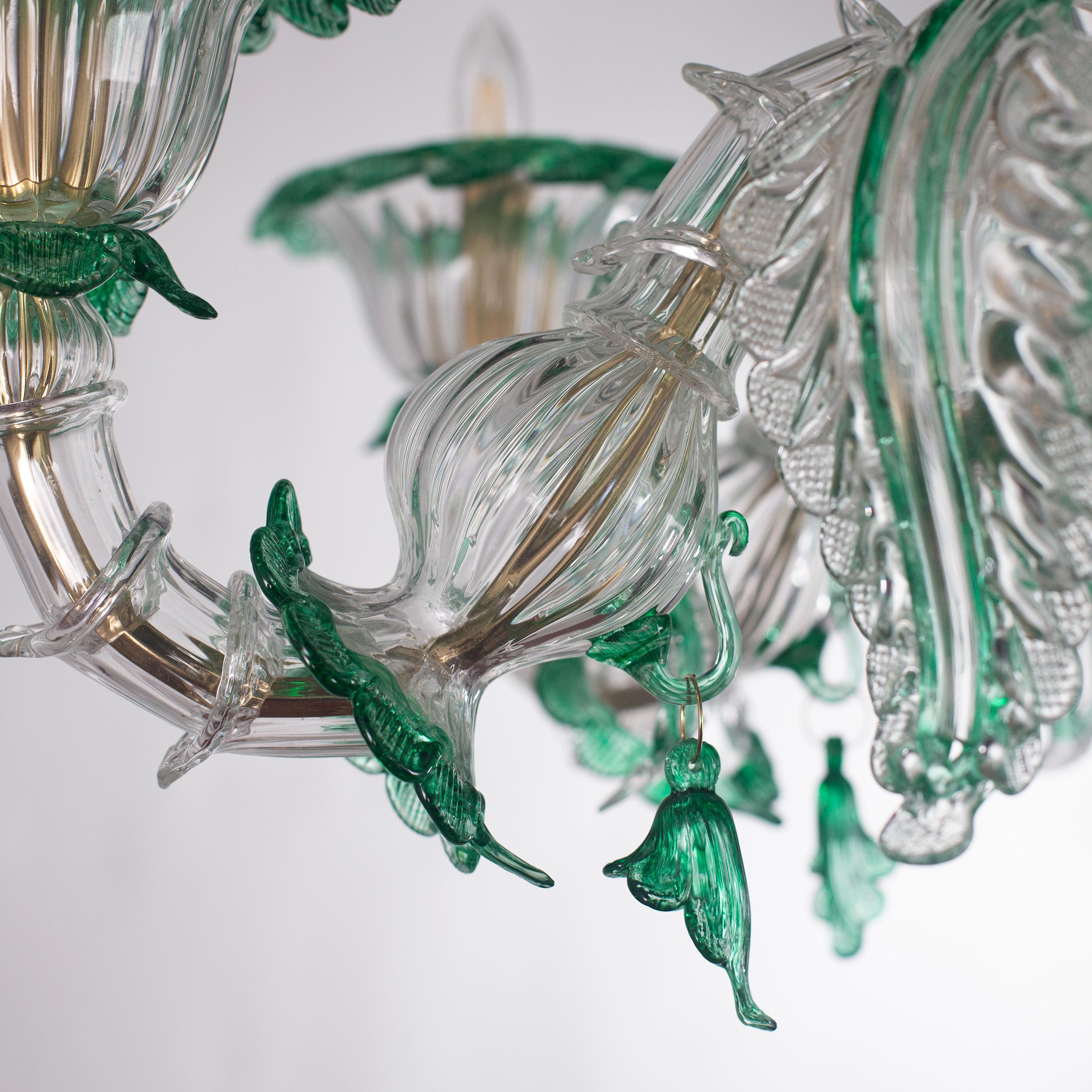 Lustre à fleurs Rezzonico à 6 bras en verre de Murano vert clair par Multiforme en vente 2
