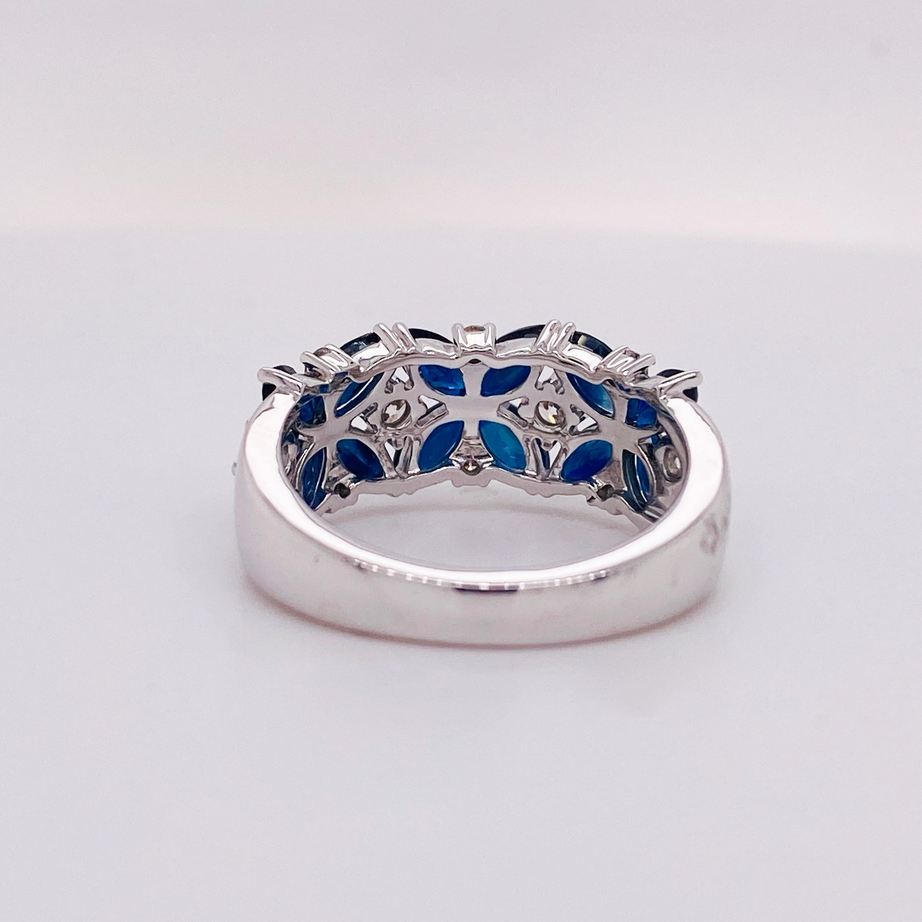 For Sale:  Rich Royal Blue Sapphire & Diamond 2.81 Carats Wide Ring 14KWG LR52407W45SA LV 3