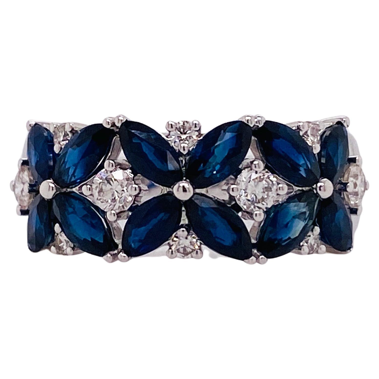 For Sale:  Rich Royal Blue Sapphire & Diamond 2.81 Carats Wide Ring 14KWG LR52407W45SA LV