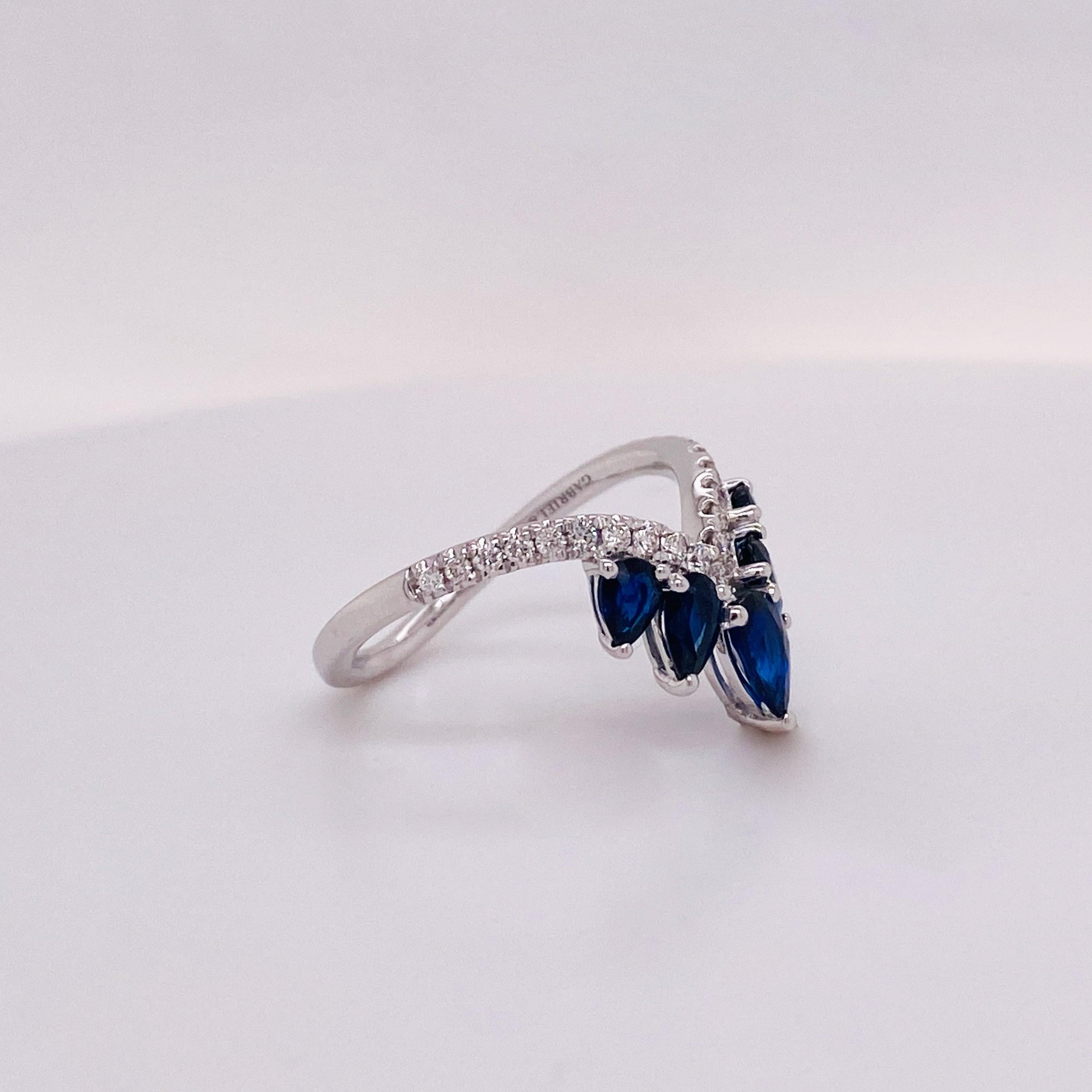 For Sale:  Rich Royal Blue Sapphire & Diamond Chevron Crown Tiara Ring 14KW LR52404W45SA LV 2