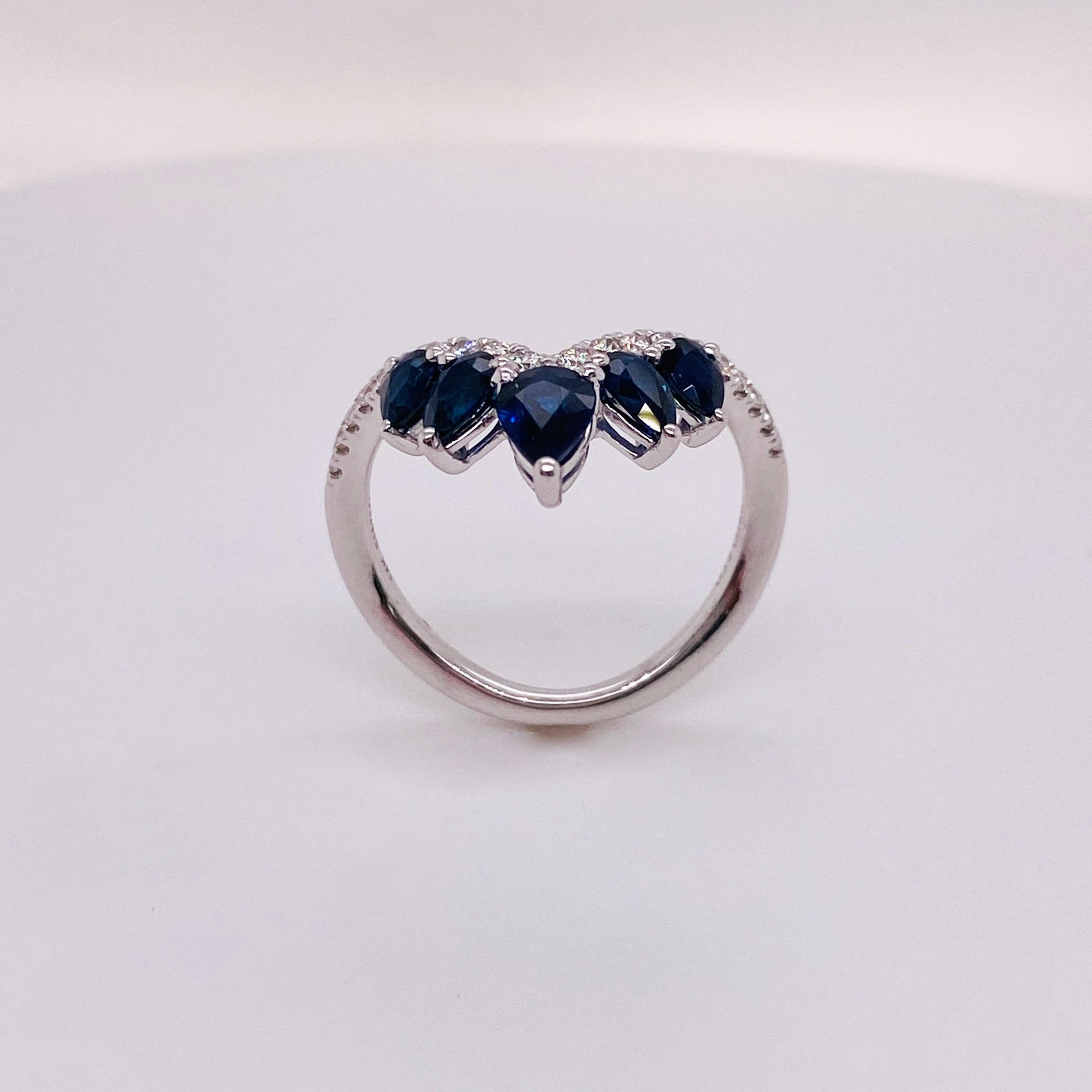 For Sale:  Rich Royal Blue Sapphire & Diamond Chevron Crown Tiara Ring 14KW LR52404W45SA LV 4