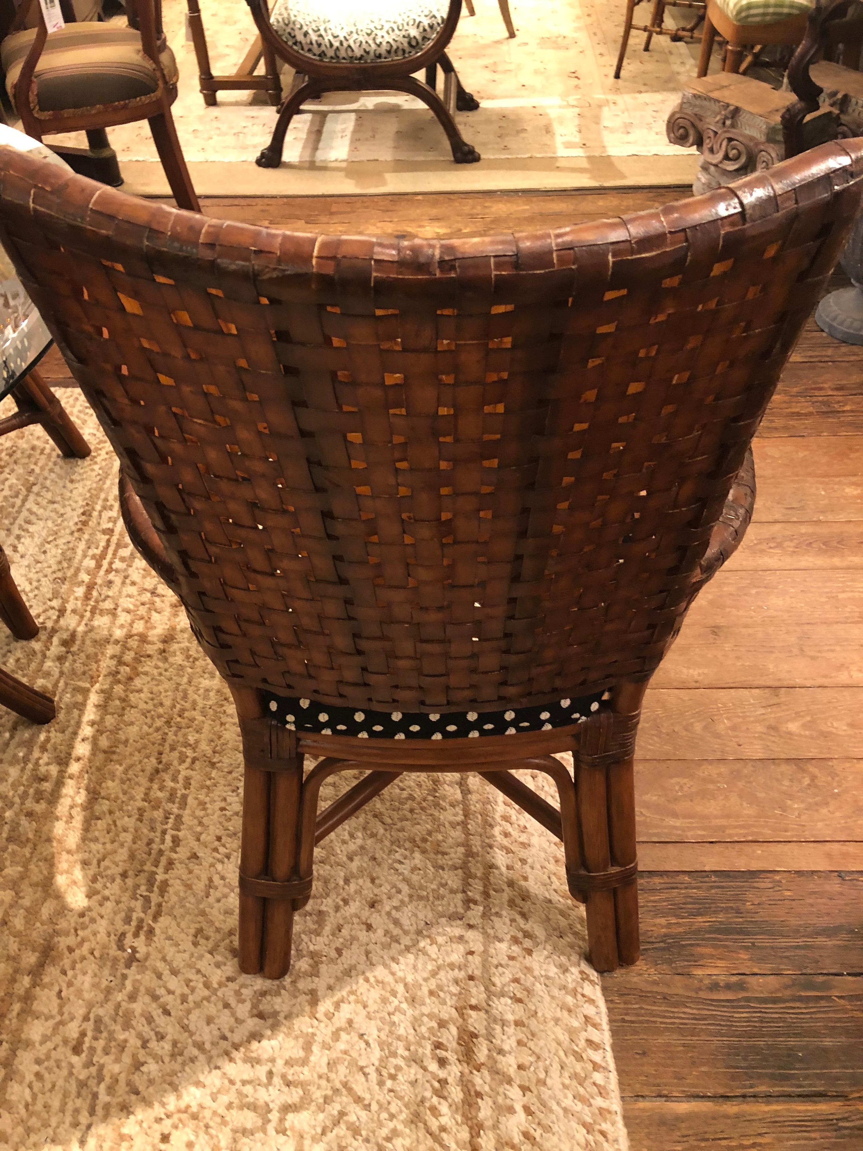 Late 20th Century Rich Set of McGuire Round Bamboo Rattan Glass Dining Table & 4 Chairs