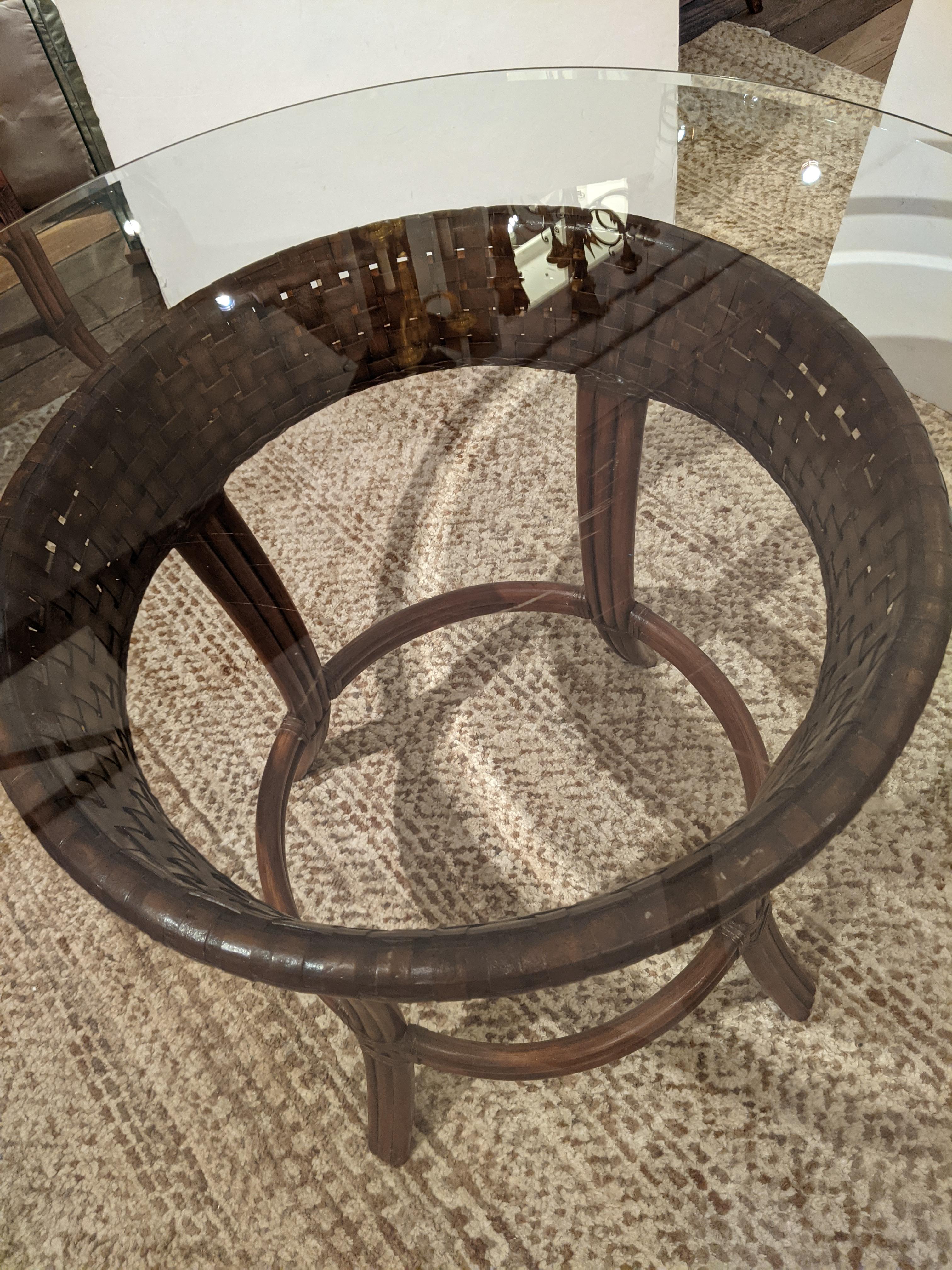 Rich Set of McGuire Round Bamboo Rattan Glass Dining Table & 4 Chairs 3