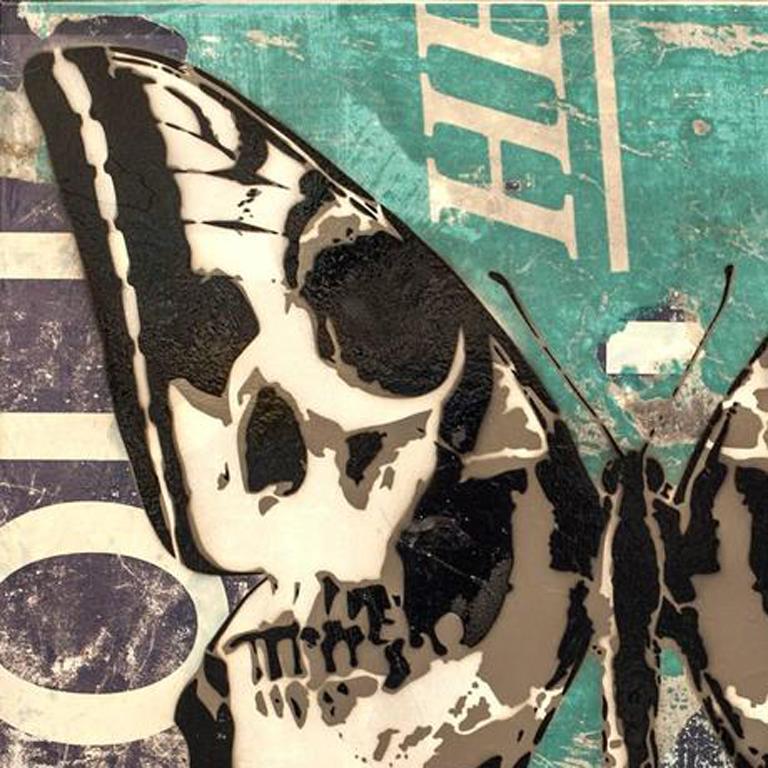 Skull Butterfly (Blue Edition) - Street Art Mixed Media Art by Rich Simmons