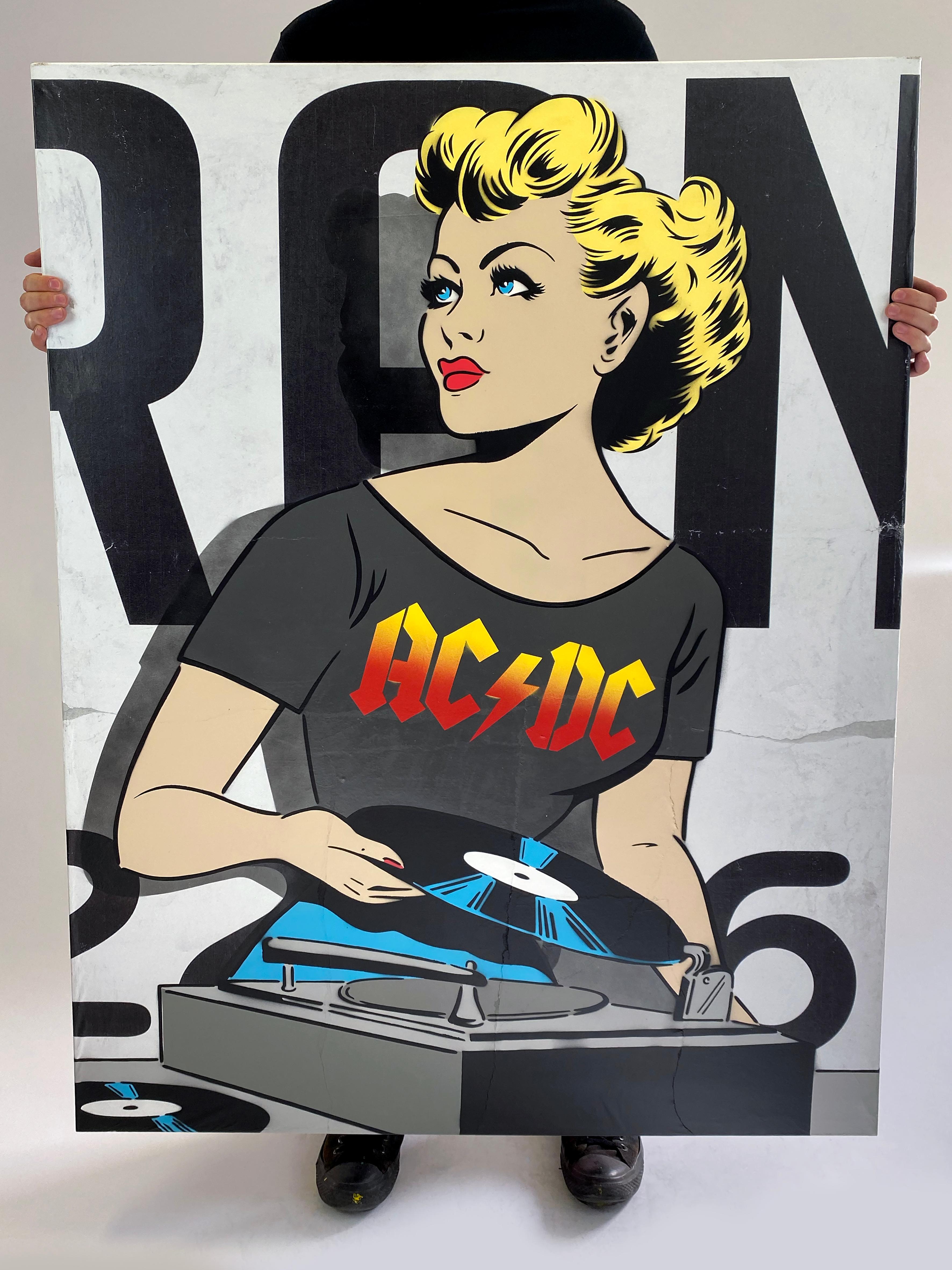 AC DC DJ spray paint canvas stencils  - Painting by Rich Simmons