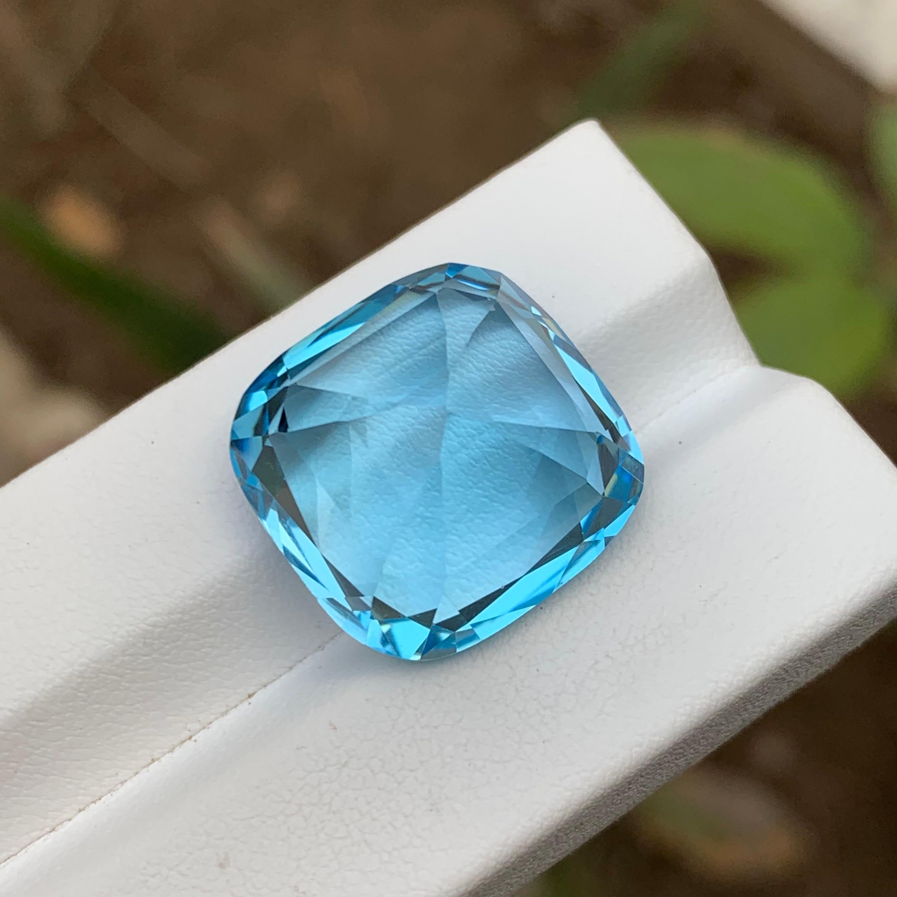 Women's or Men's Rich Sky Blue Natural Swiss Topaz Pendant Loose Gemstone 39.50 Carat Cushion Cut For Sale