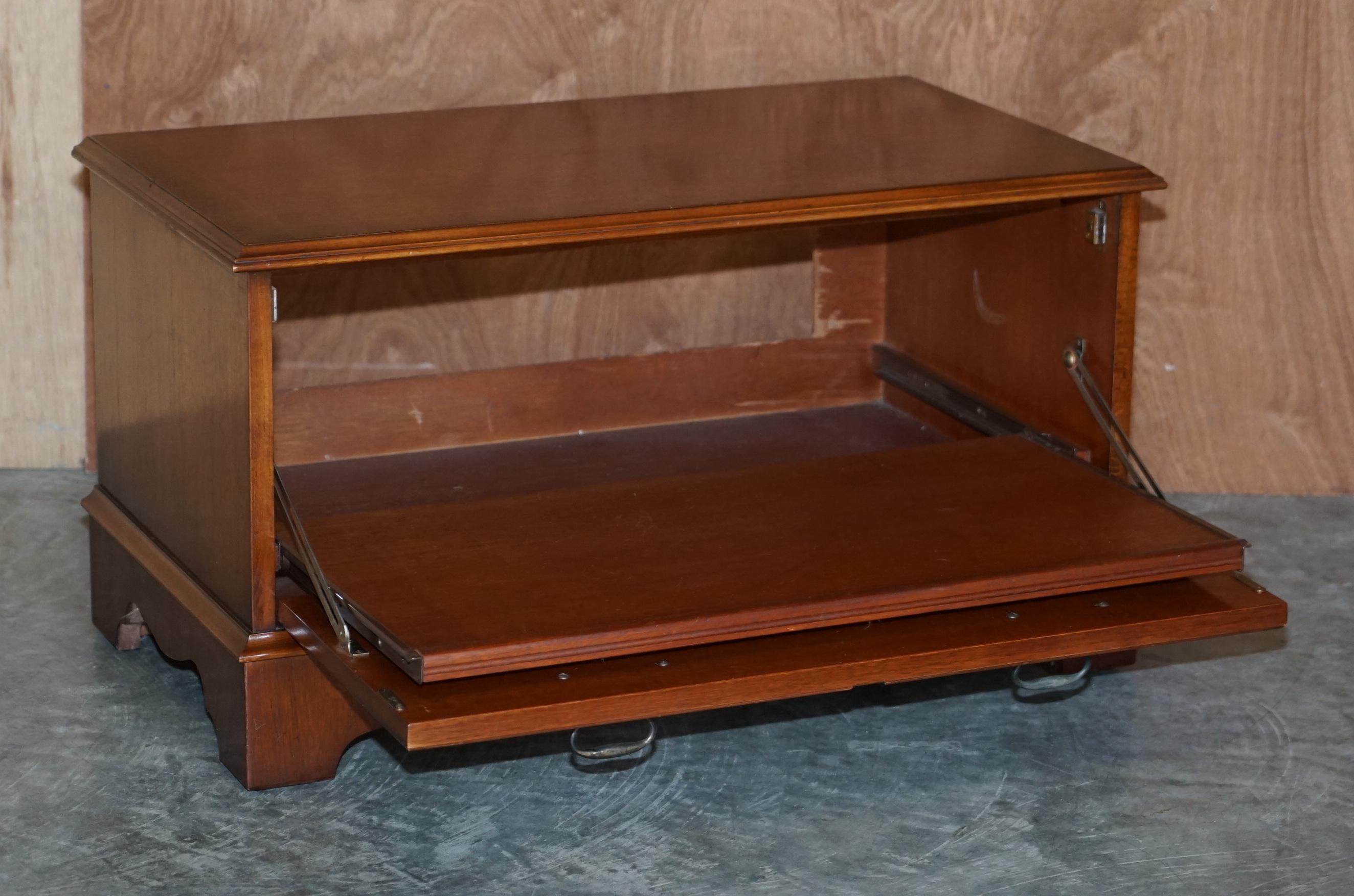 Rich Walnut Drop Front Media Television Stand Designed to Hide Sky Boxes Etc For Sale 5