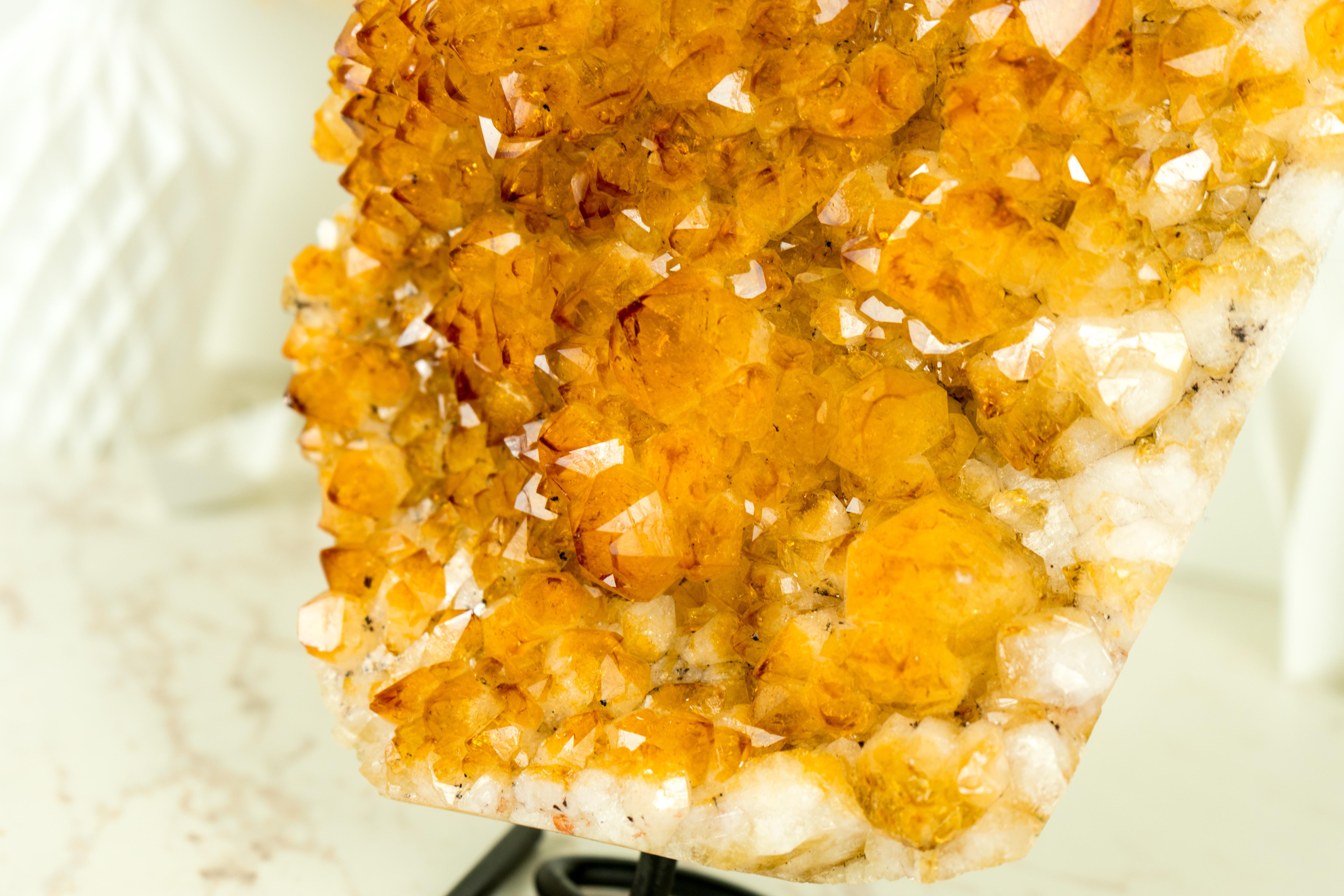 Rich Yellow Citrine Cluster with Rosette Flowers Druzy on Stand for Decor 8