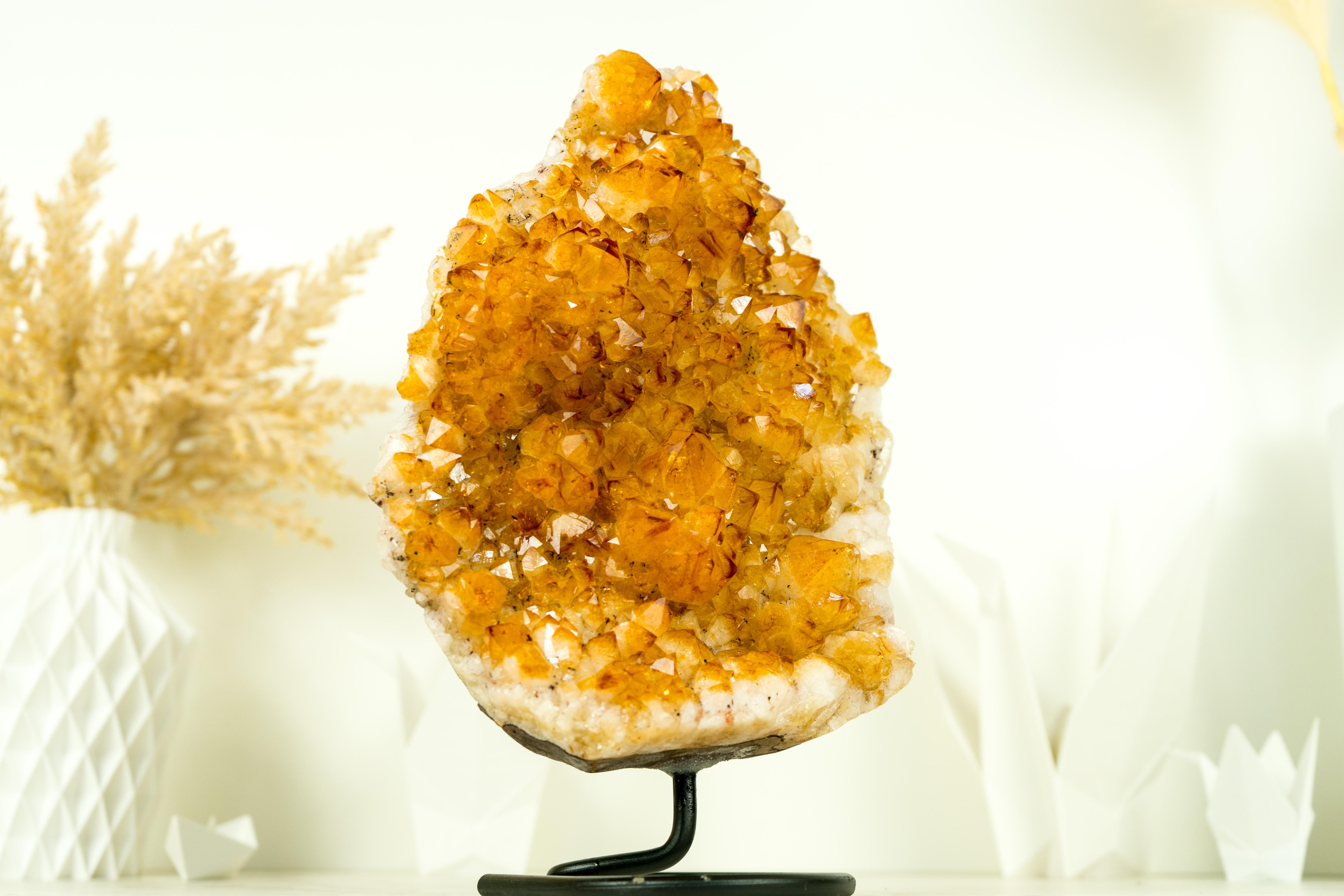 Amethyst Rich Yellow Citrine Cluster with Rosette Flowers Druzy on Stand for Decor