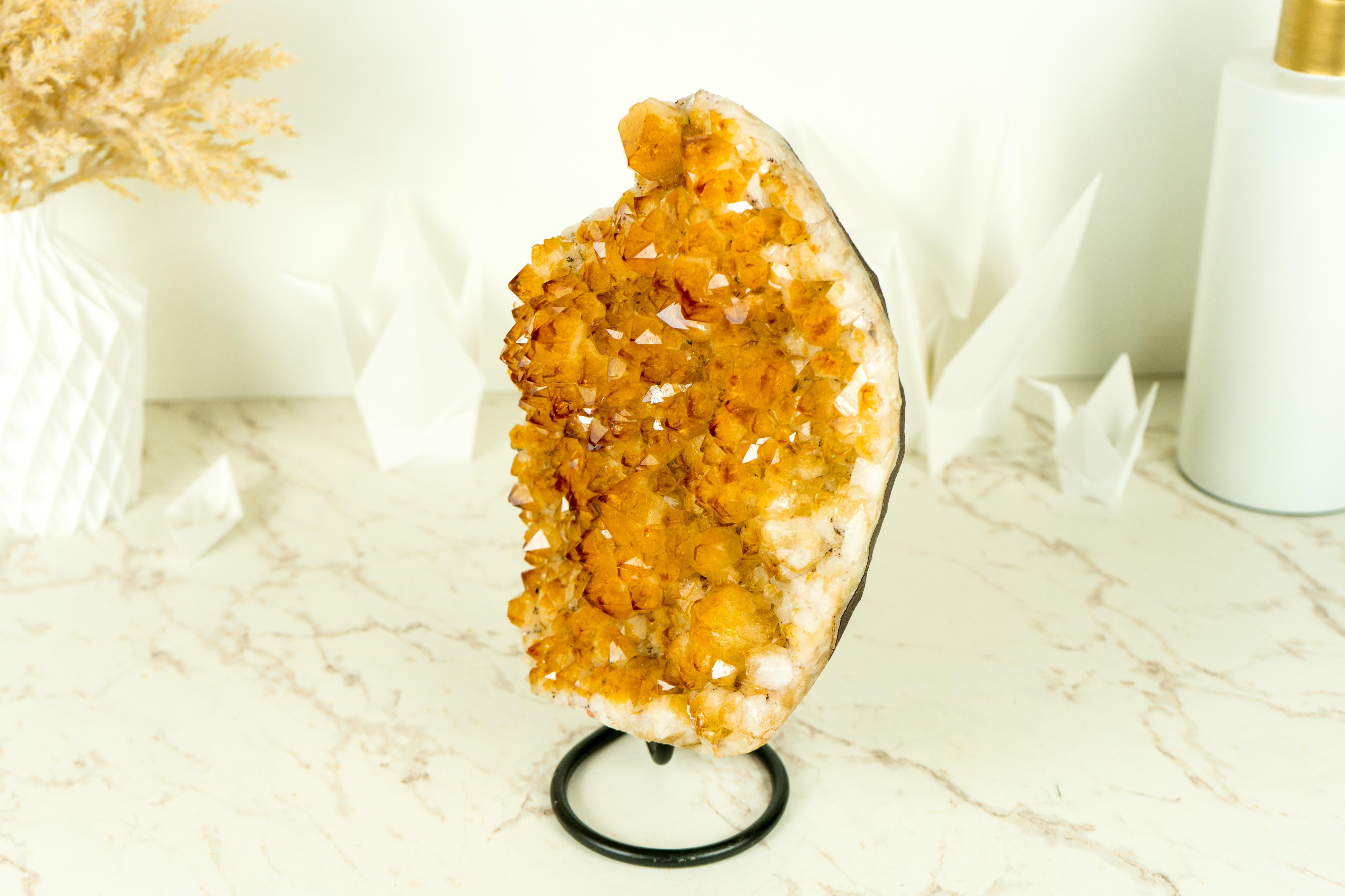 Rich Yellow Citrine Cluster with Rosette Flowers Druzy on Stand for Decor 1