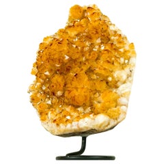 Rich Yellow Citrine Cluster with Rosette Flowers Druzy on Stand for Decor