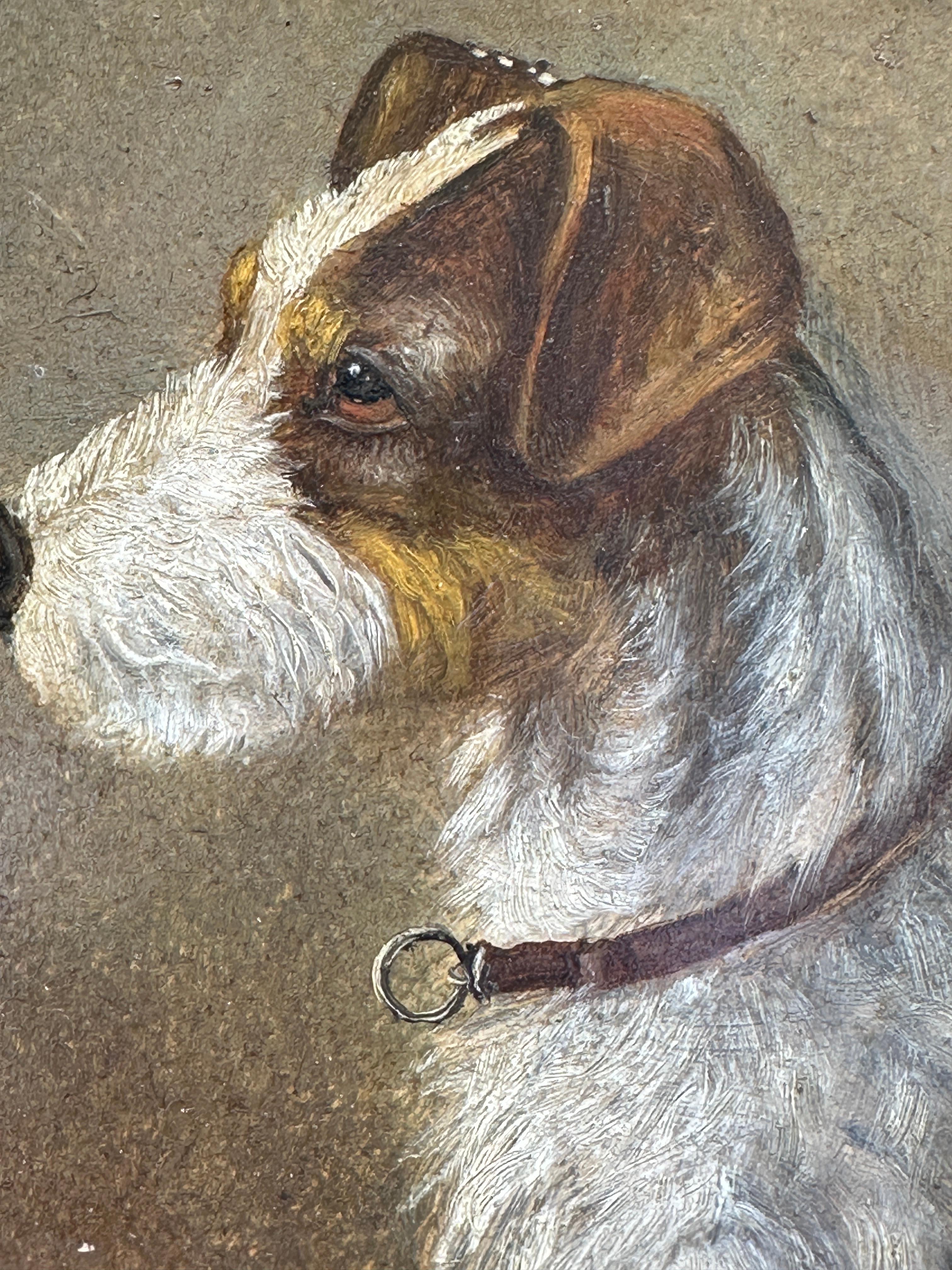 Portrait de chien anglais du 19e siècle, Jack Russell à poil dur dans son cadre d'origine - Victorien Painting par Richard Aistrop