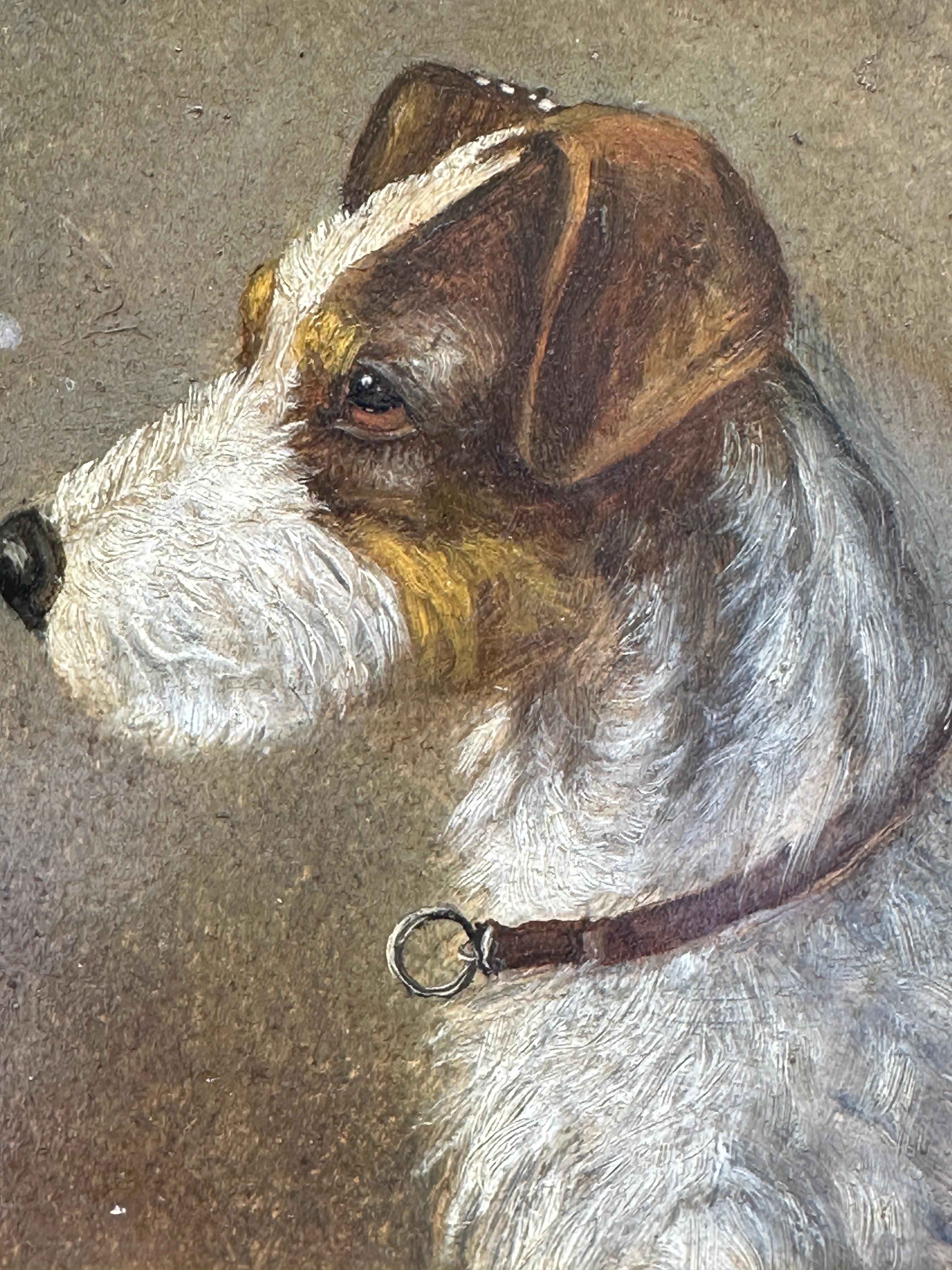 Portrait de chien anglais du 19e siècle, Jack Russell à poil dur dans son cadre d'origine - Marron Animal Painting par Richard Aistrop