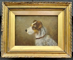 19th century English dog portrait, wire haired Jack Russell in original frame