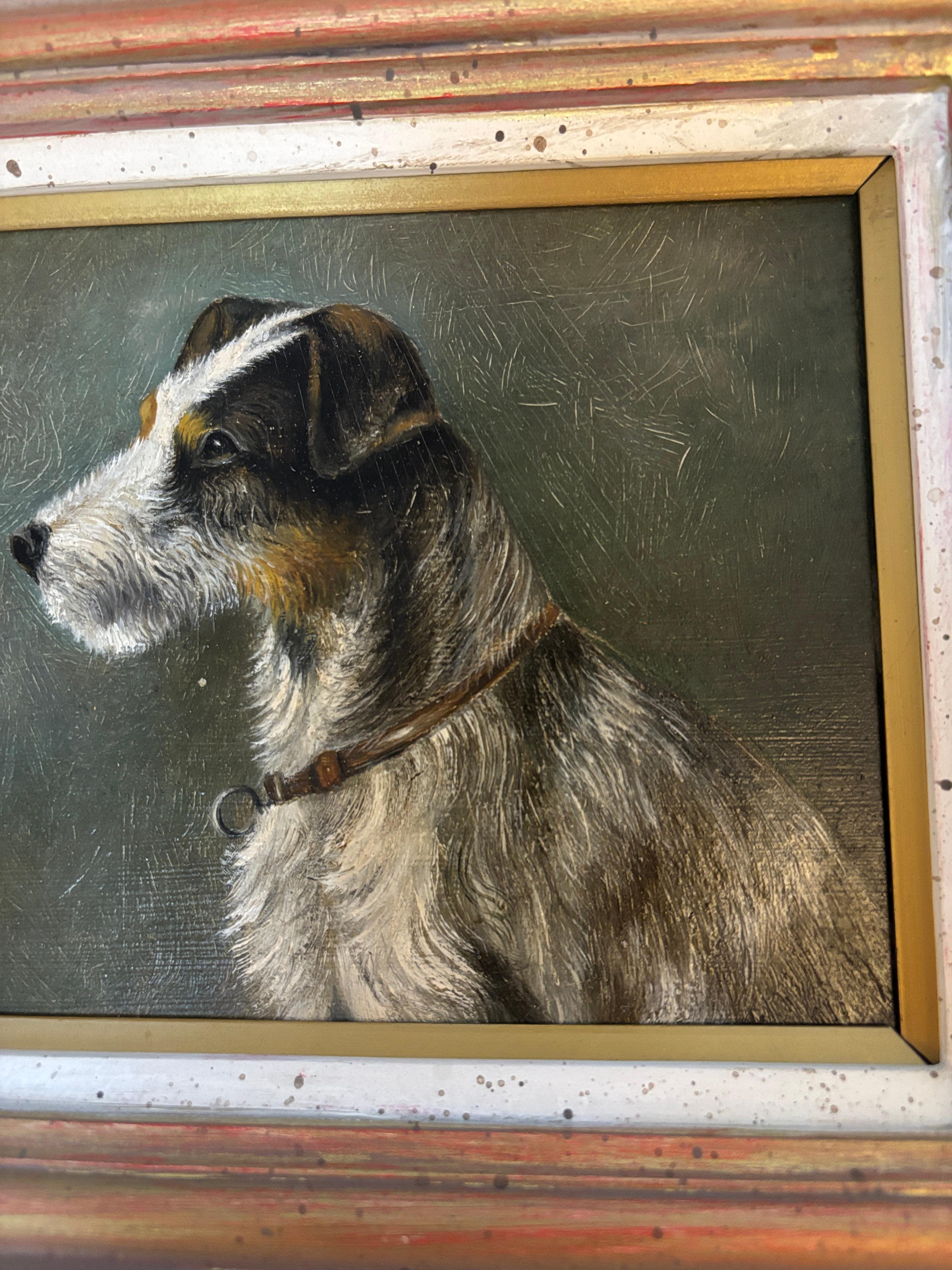 Portrait anglais du 19e siècle d'un chien Jack Russell - Marron Animal Painting par Richard Aistrop