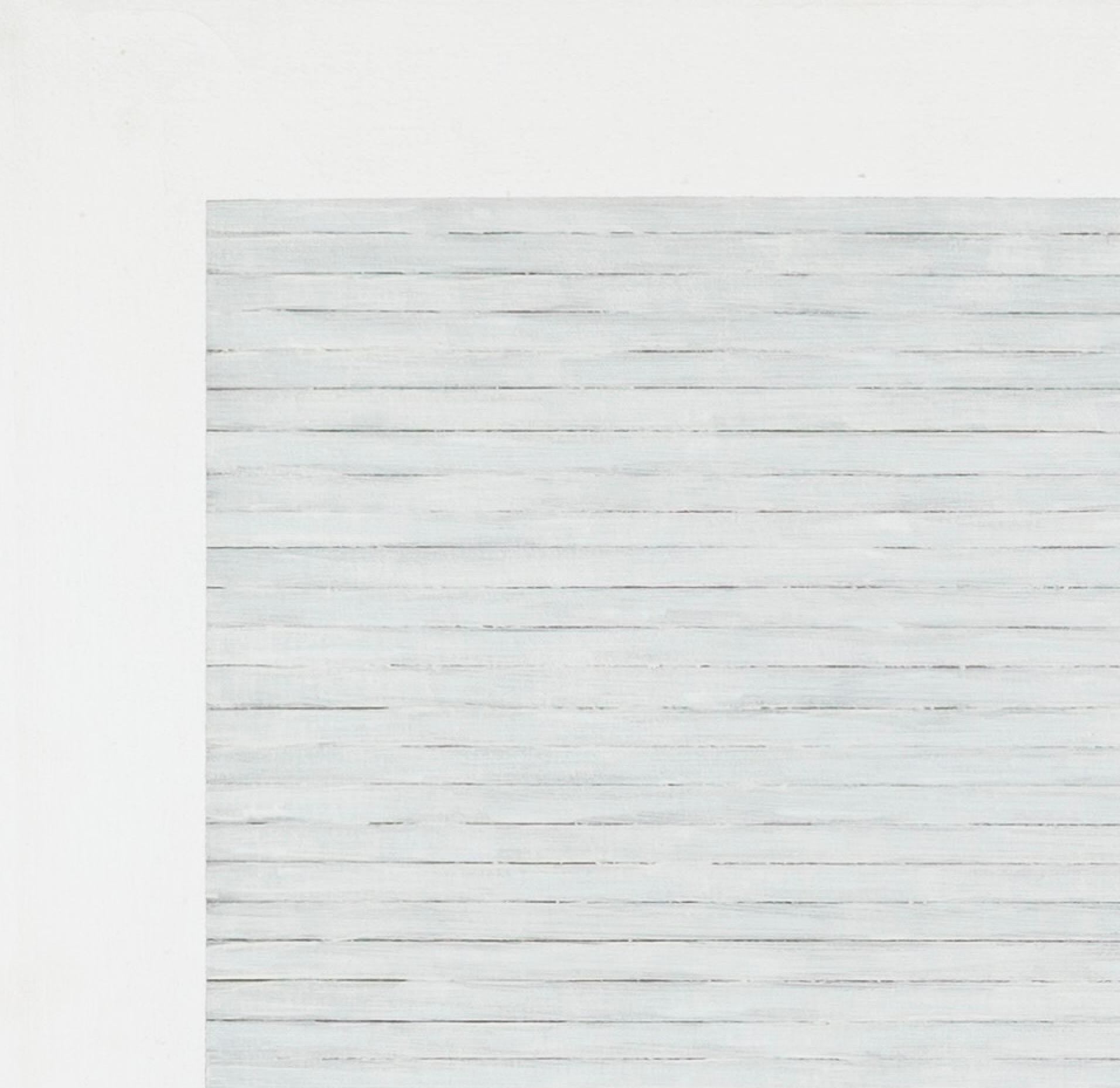 VIII (White Painting ENW17) - Peinture à l'huile minimaliste abstraite blanche et bleue en vente 1