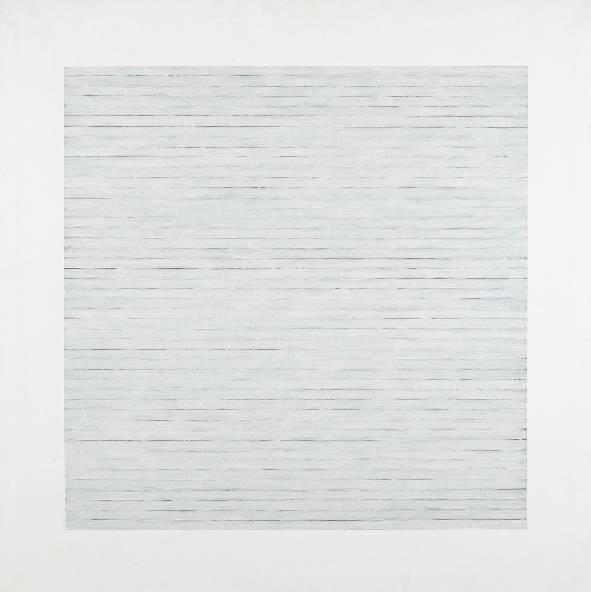 VIII (White Painting ENW17) - Peinture à l'huile minimaliste abstraite blanche et bleue - Art de Richard Allen