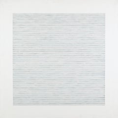 VIII (Pintura Blanca ENW17) - Pintura al óleo minimalista abstracta en blanco y azul