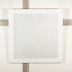 XXIX/ ENW27 (White Painting) - Minimalist Abstract Blue + White Line Painting