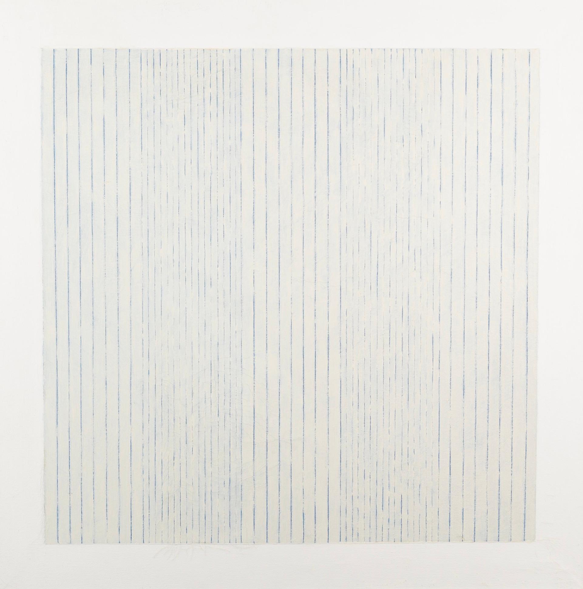 Abstract Painting di Richard Allen - XXIX/ ENW27 (Quadro bianco) - Quadro astratto minimalista con linee blu e bianche