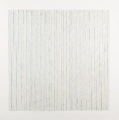 XXIX/ ENW27 (White Painting) - Minimalist Abstract Blue + White Line Painting