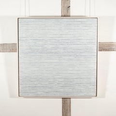 XXV (White Painting ENW9) - Minimalist Abstract Oil Painting in White + Blue