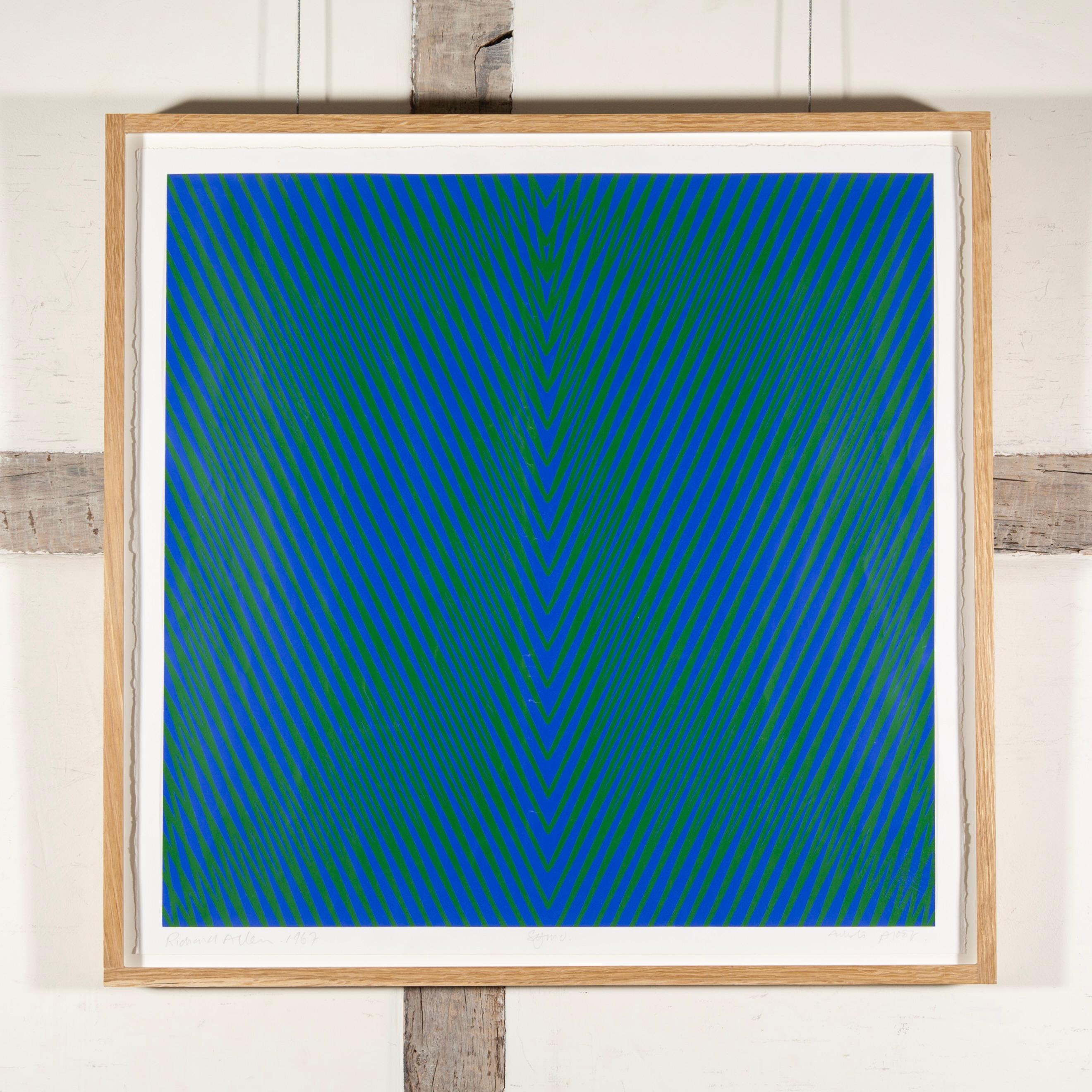 Symo (Blue/Green), 1967 - Abstract Geometric Lines Screen Print by Richard Allen For Sale 1