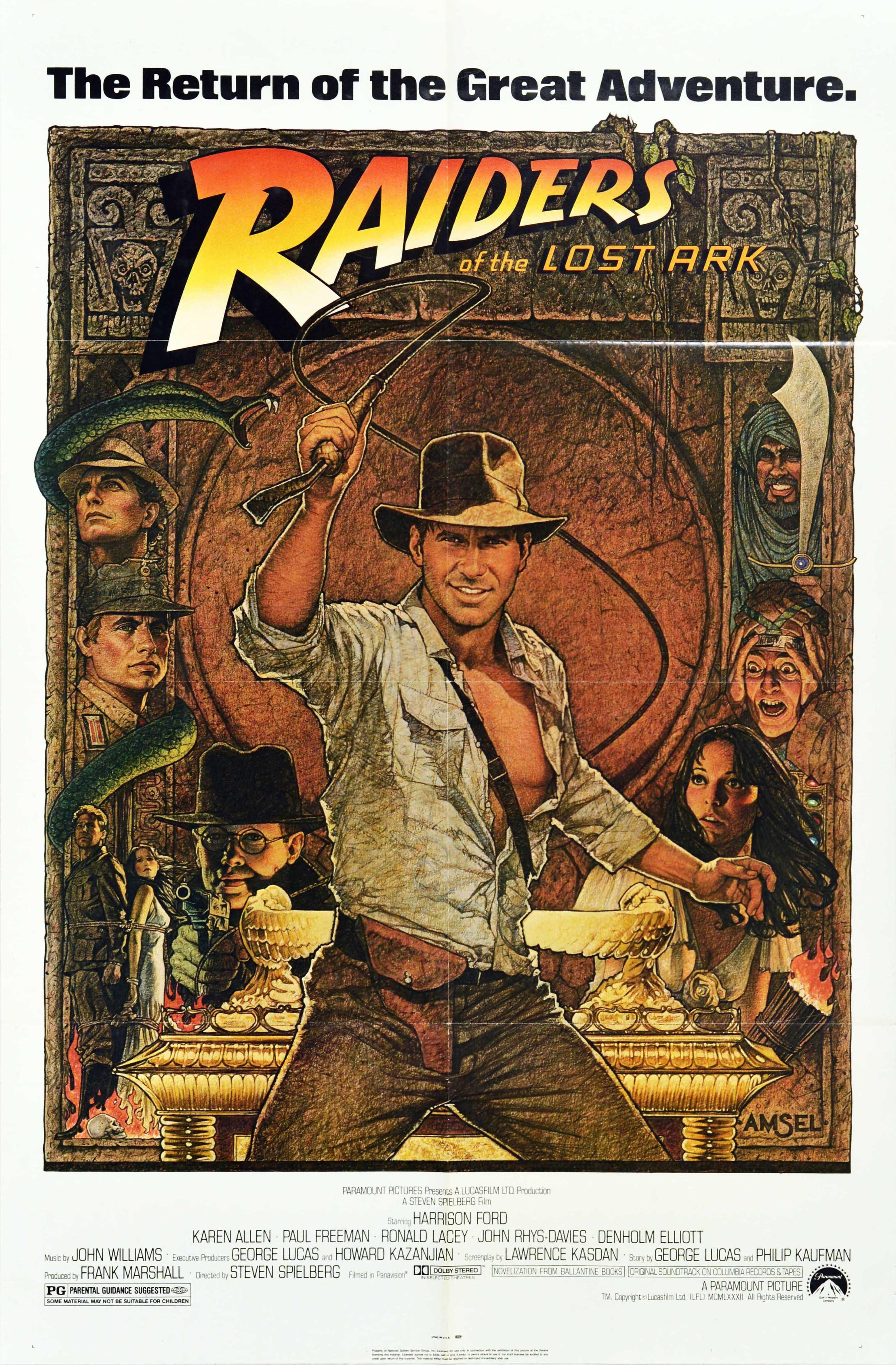 Richard Amsel Print - Original Vintage Film Poster For Indiana Jones Raiders Of The Lost Ark Adventure