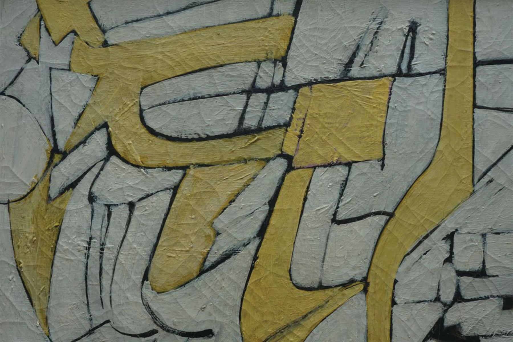 Abstrakt-expressionistisches, weißes und gelbes geometrisches Gemälde aus der Mitte des Jahrhunderts (Abstrakter Expressionismus), Painting, von Richard Andres