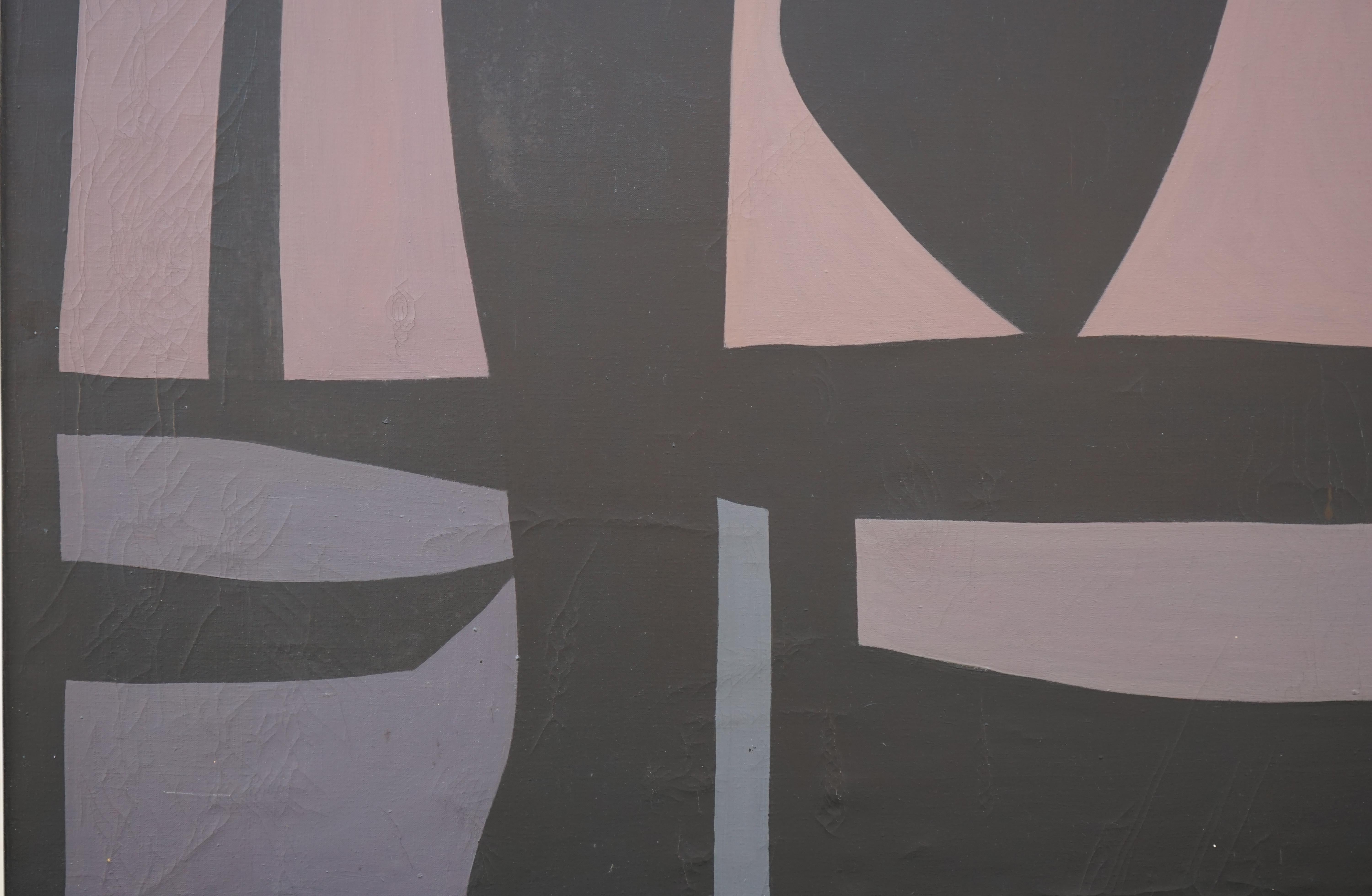 Blaue Wand, abstrakter Expressionismus aus der Mitte des Jahrhunderts, geometrisches Werk in Blau, Schwarz und Rosa – Painting von Richard Andres