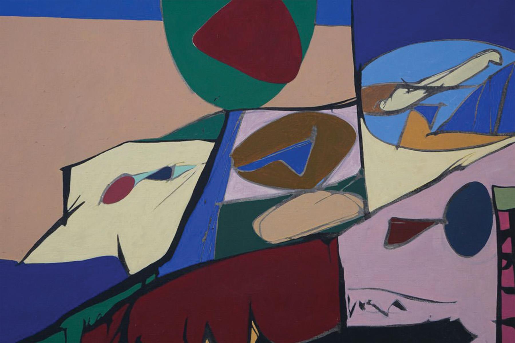 Großes geometrisches Werk des abstrakten Expressionismus aus der Mitte des Jahrhunderts von Erie Shore (Abstrakter Expressionismus), Painting, von Richard Andres