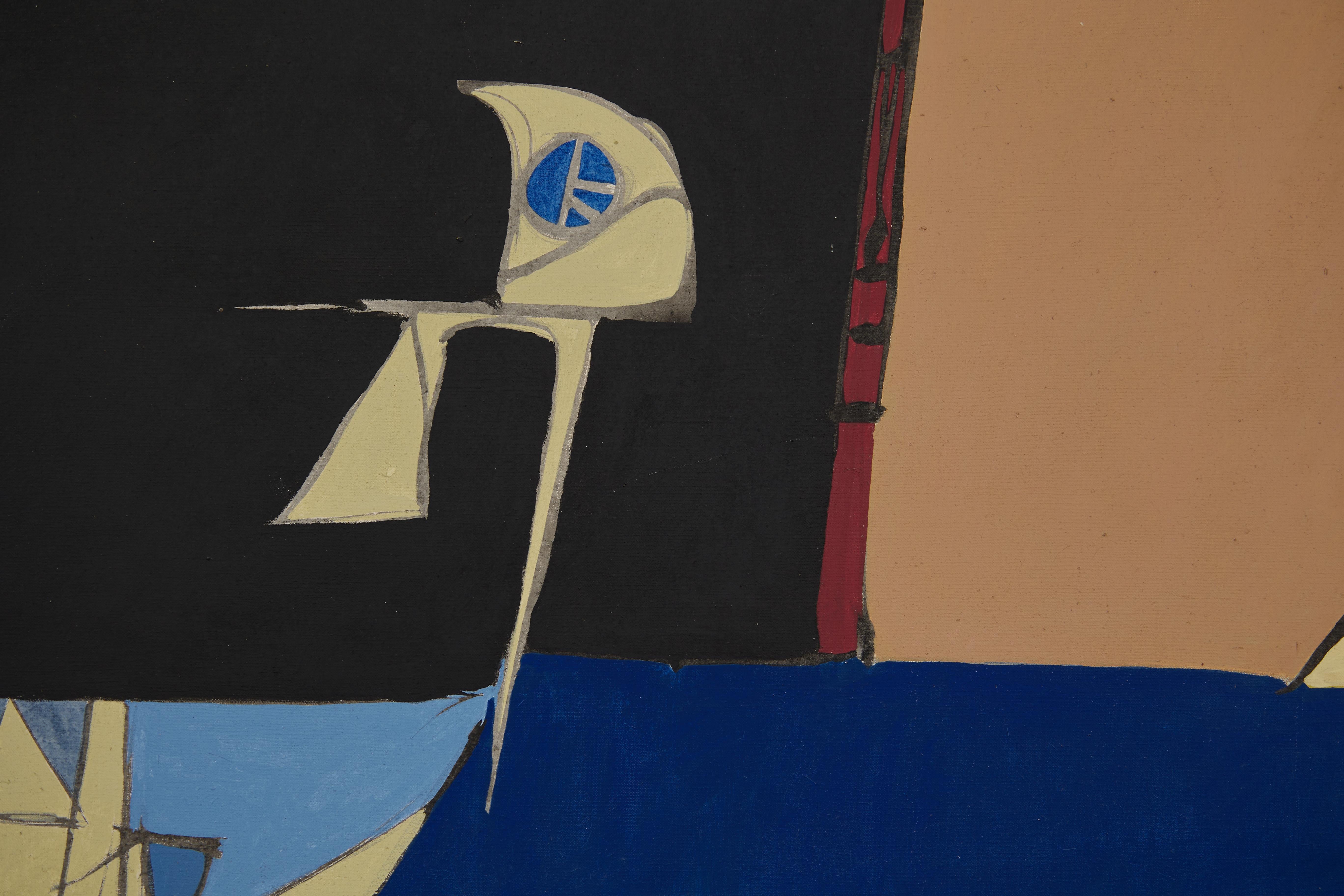 Erie Shore, Large Abstract Expressionist Mid-Century Modern geometric work - Black Abstract Painting by Richard Andres