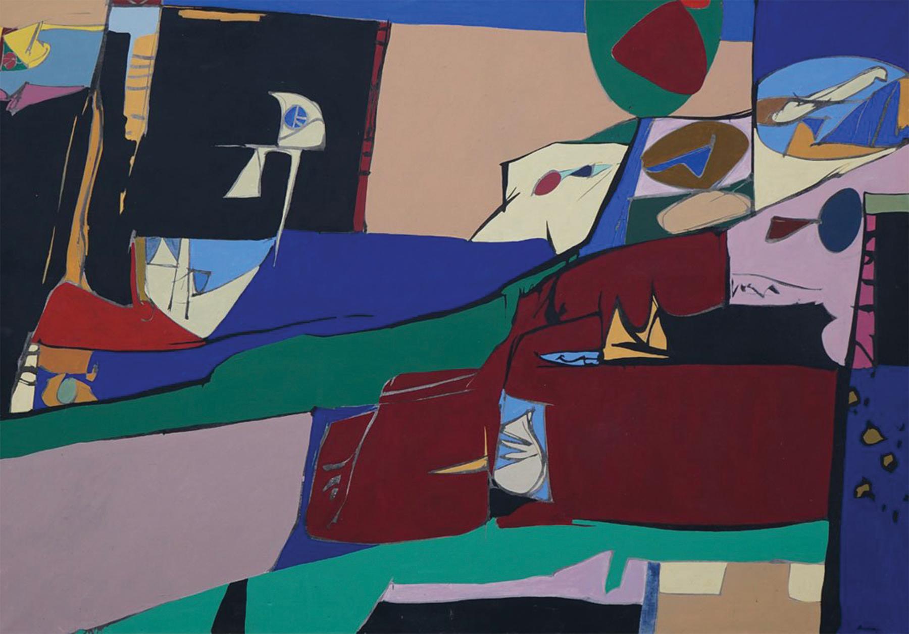 Richard Andres Abstract Painting - Erie Shore, Large Abstract Expressionist Mid-Century Modern geometric work