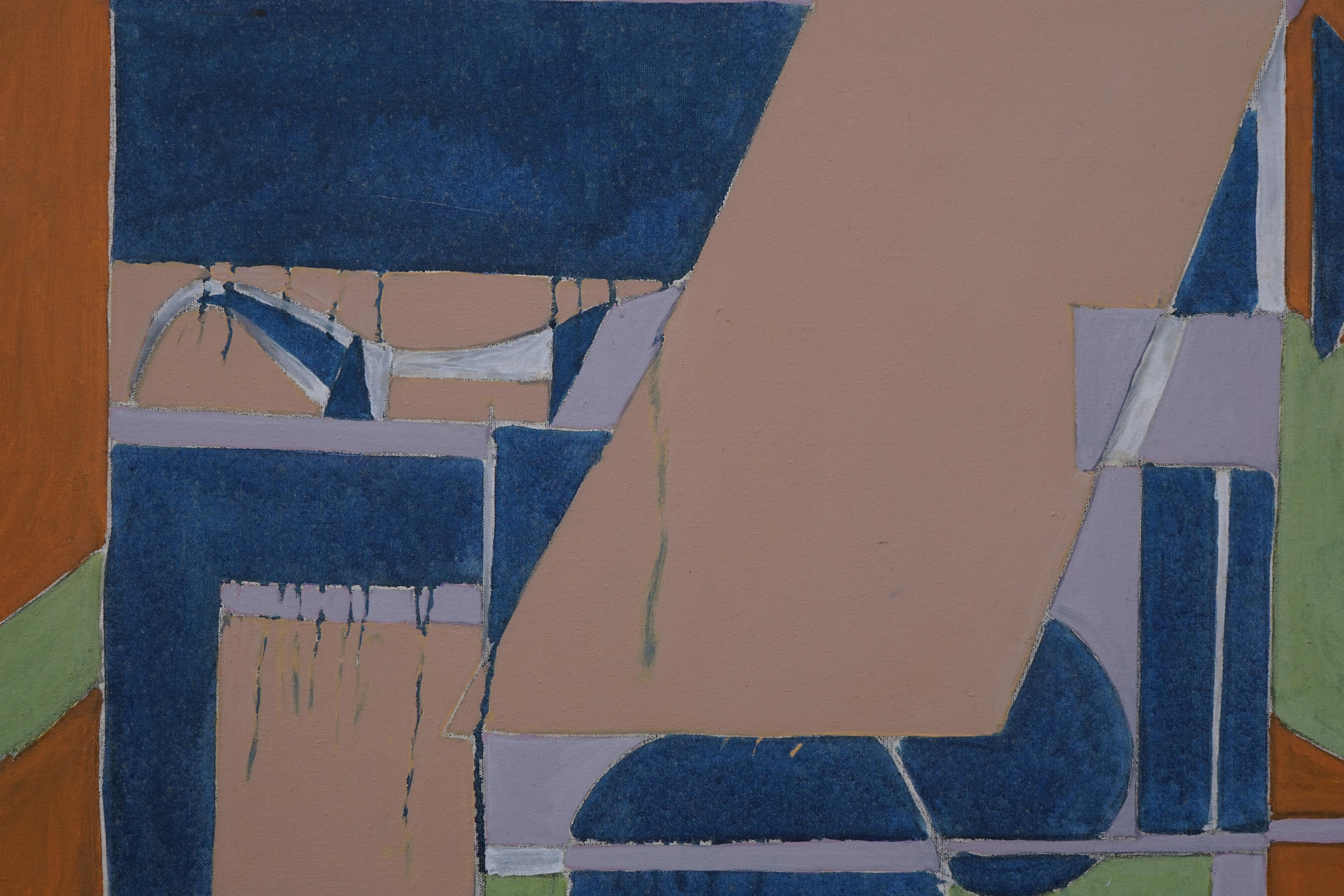 Occurrence navale, œuvre géométrique abstraite du milieu du siècle dernier, orange, bleu et vert - Géométrique abstrait Painting par Richard Andres